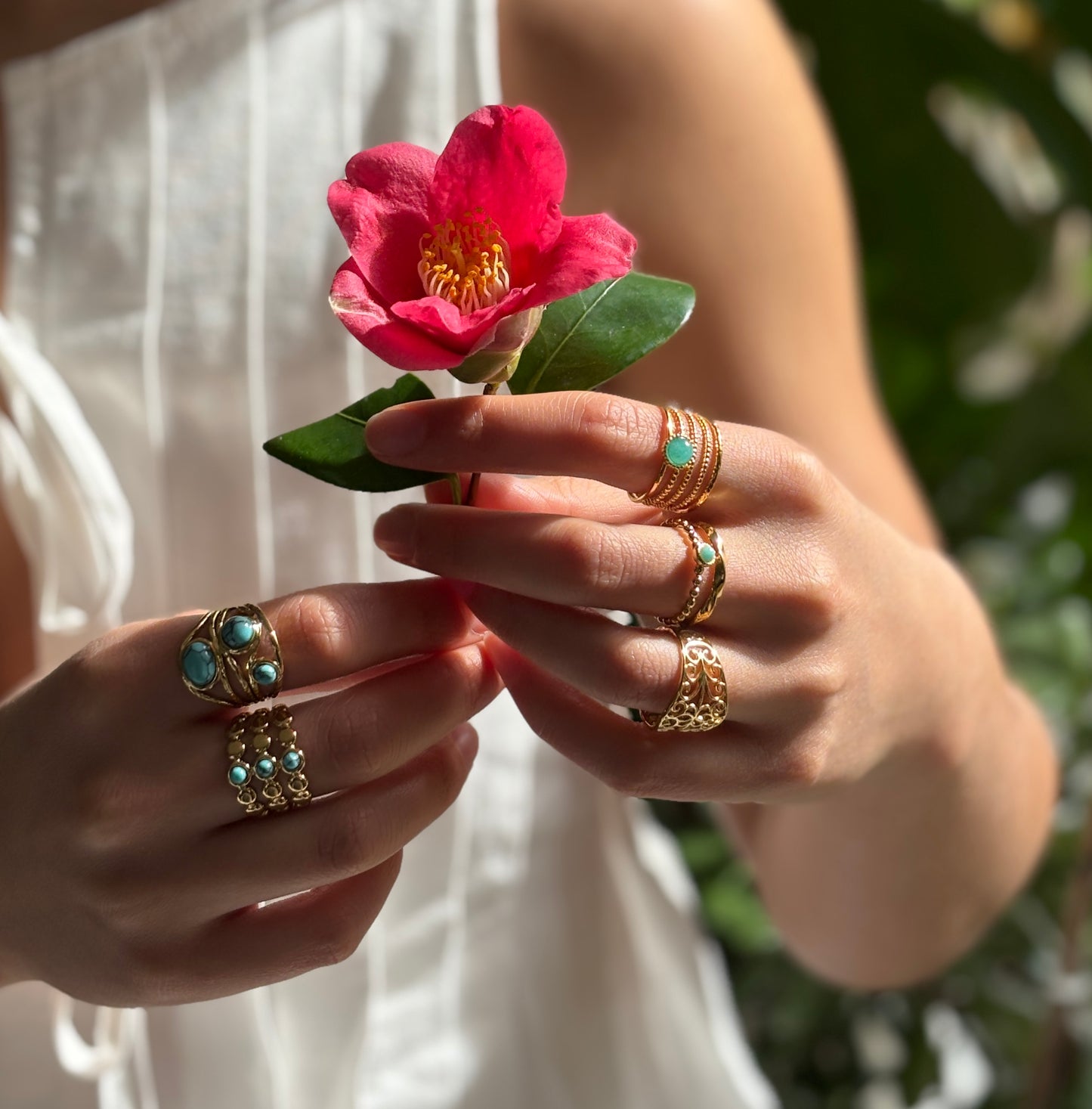 18ct Gold Plated Amazonite Double Band Adjustable Ring