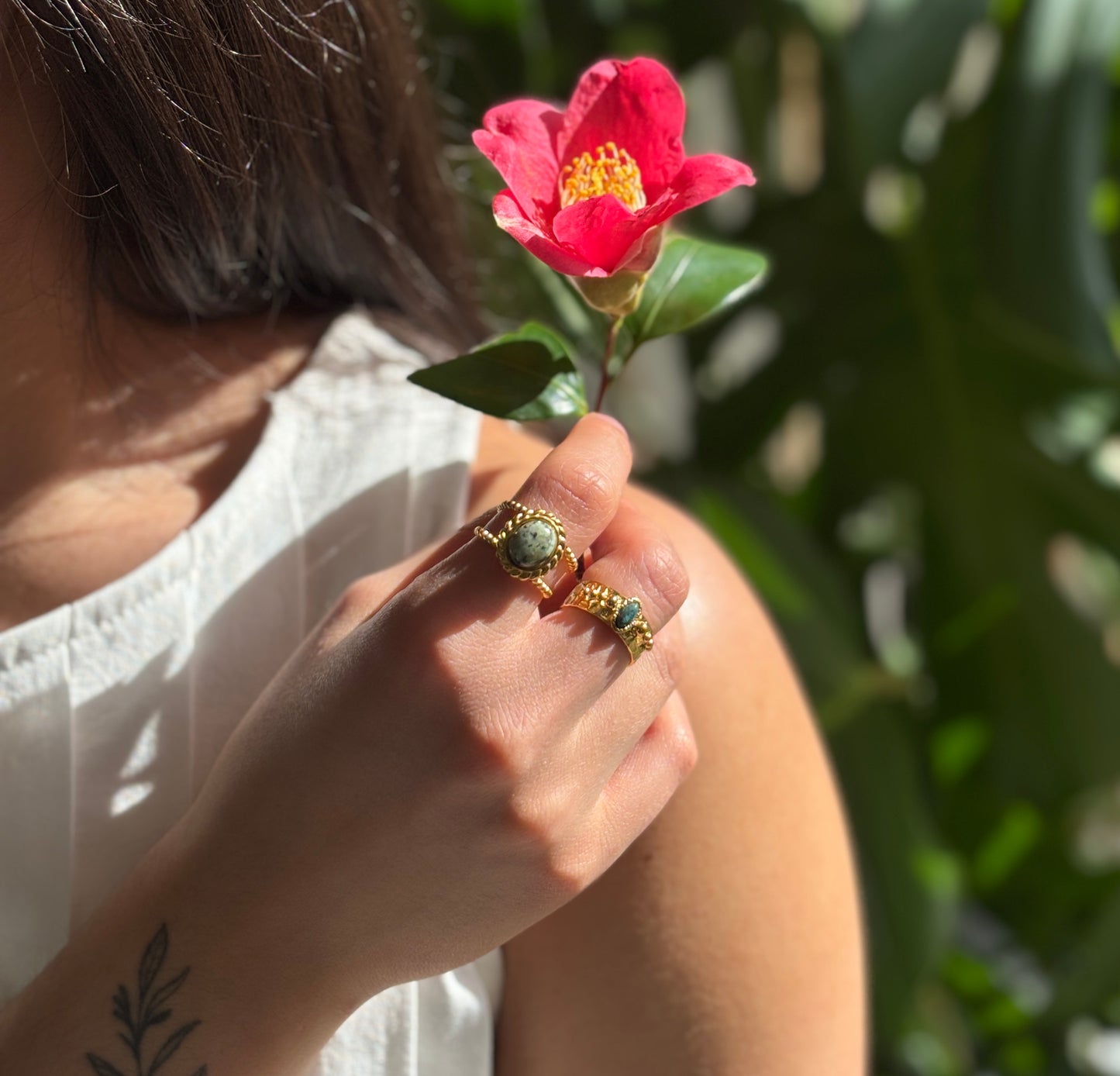18ct Gold Plated African Turquoise Adjustable Ring
