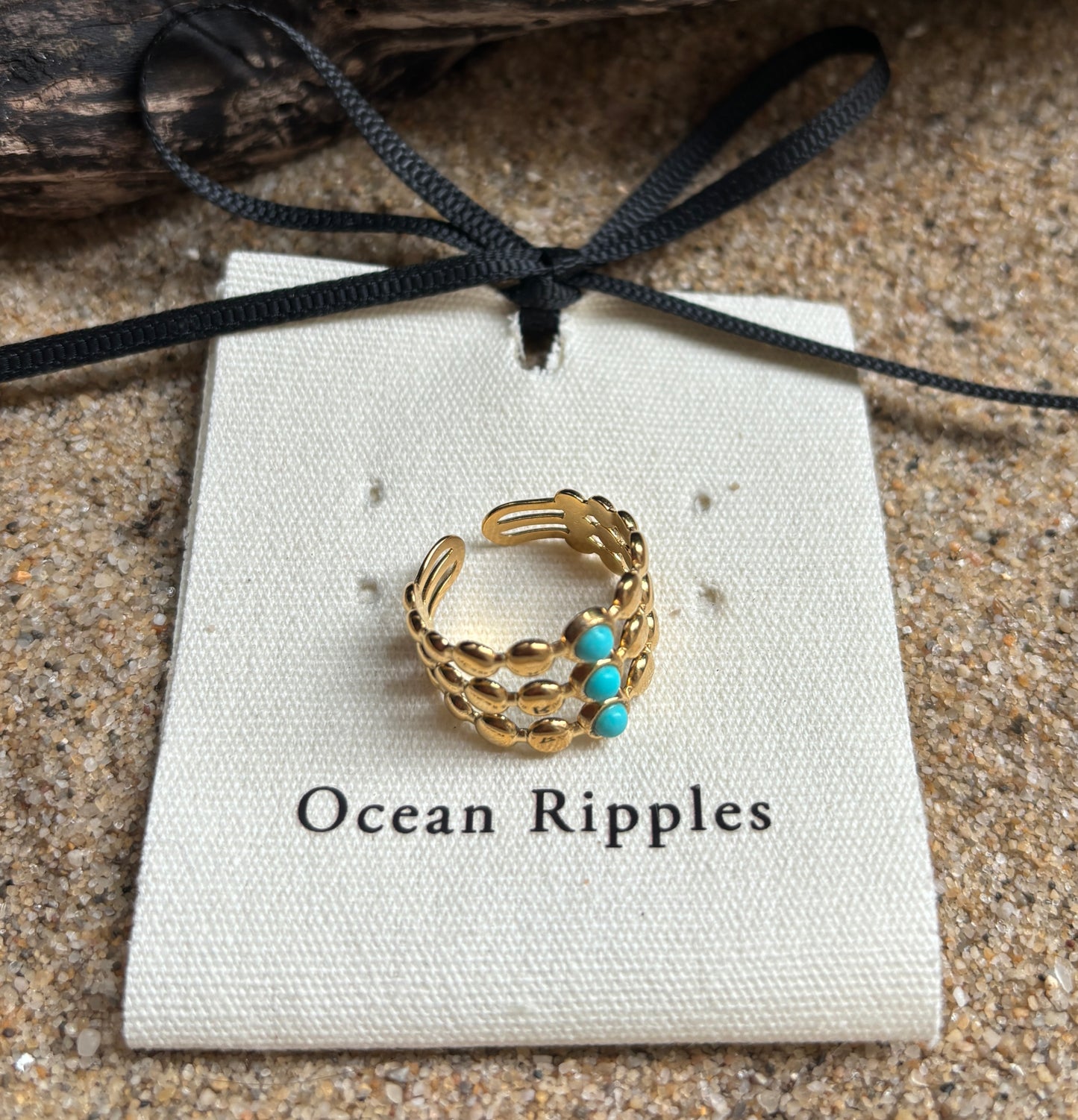 18ct Gold Plated Turquoise Triple Band Adjustable Ring