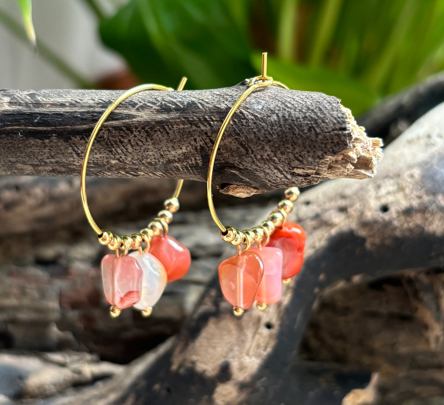 18ct Gold Plated Green Gemstone Cluster Hoop Earrings