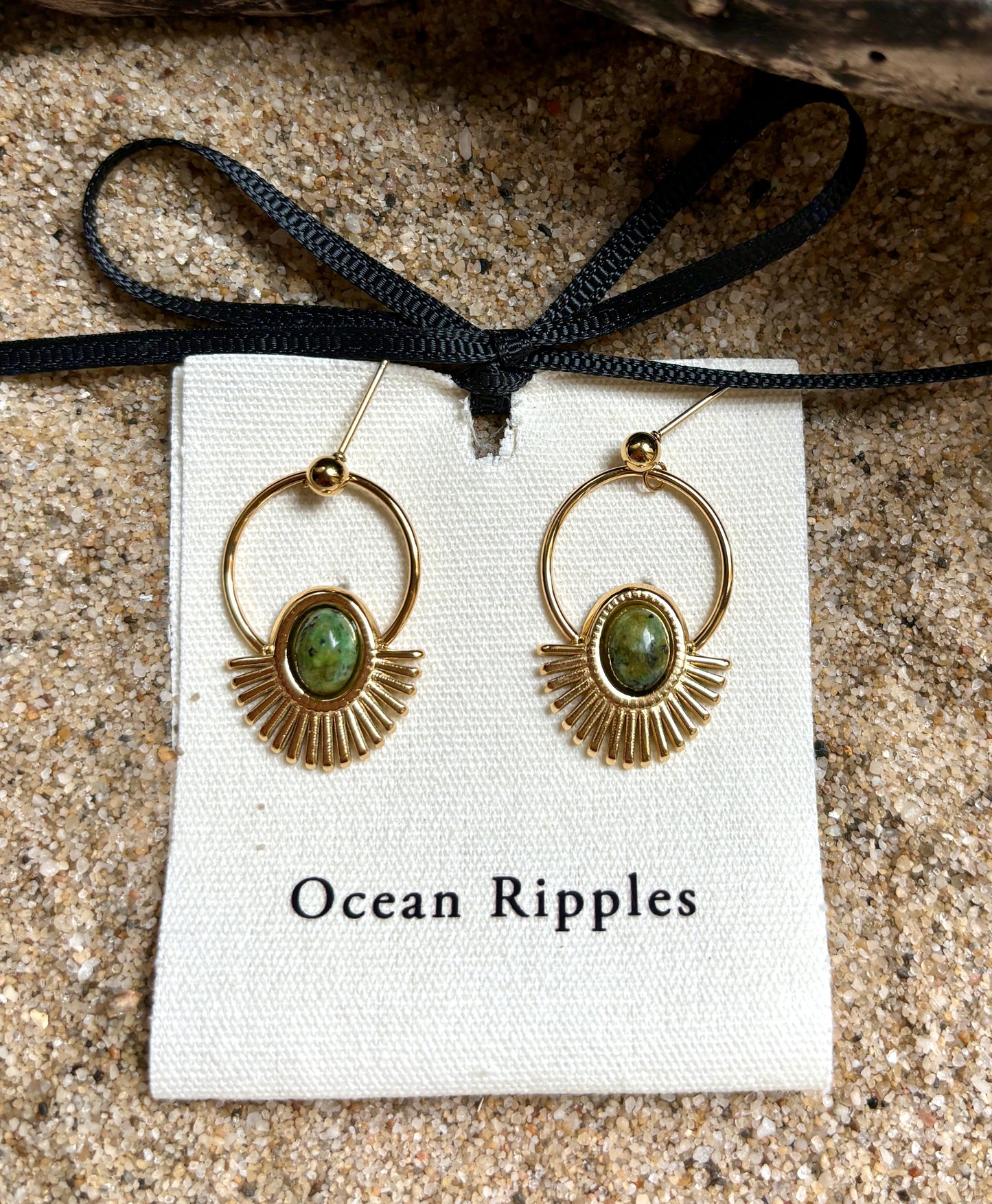 18ct Gold Plated African Turquoise Sunburst Hoop Earrings