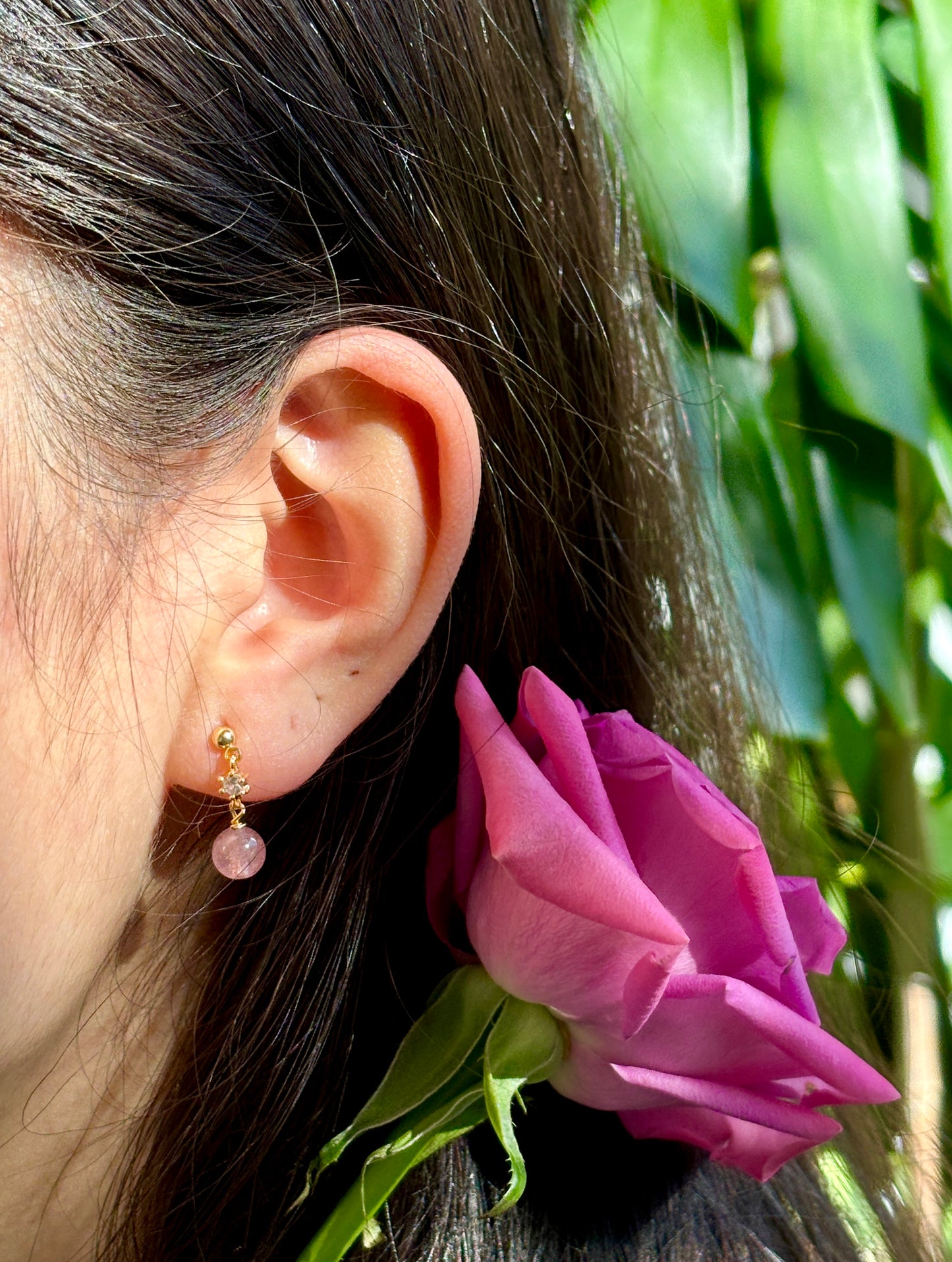 14ct Gold Plated Strawberry Quartz Drop Earrings