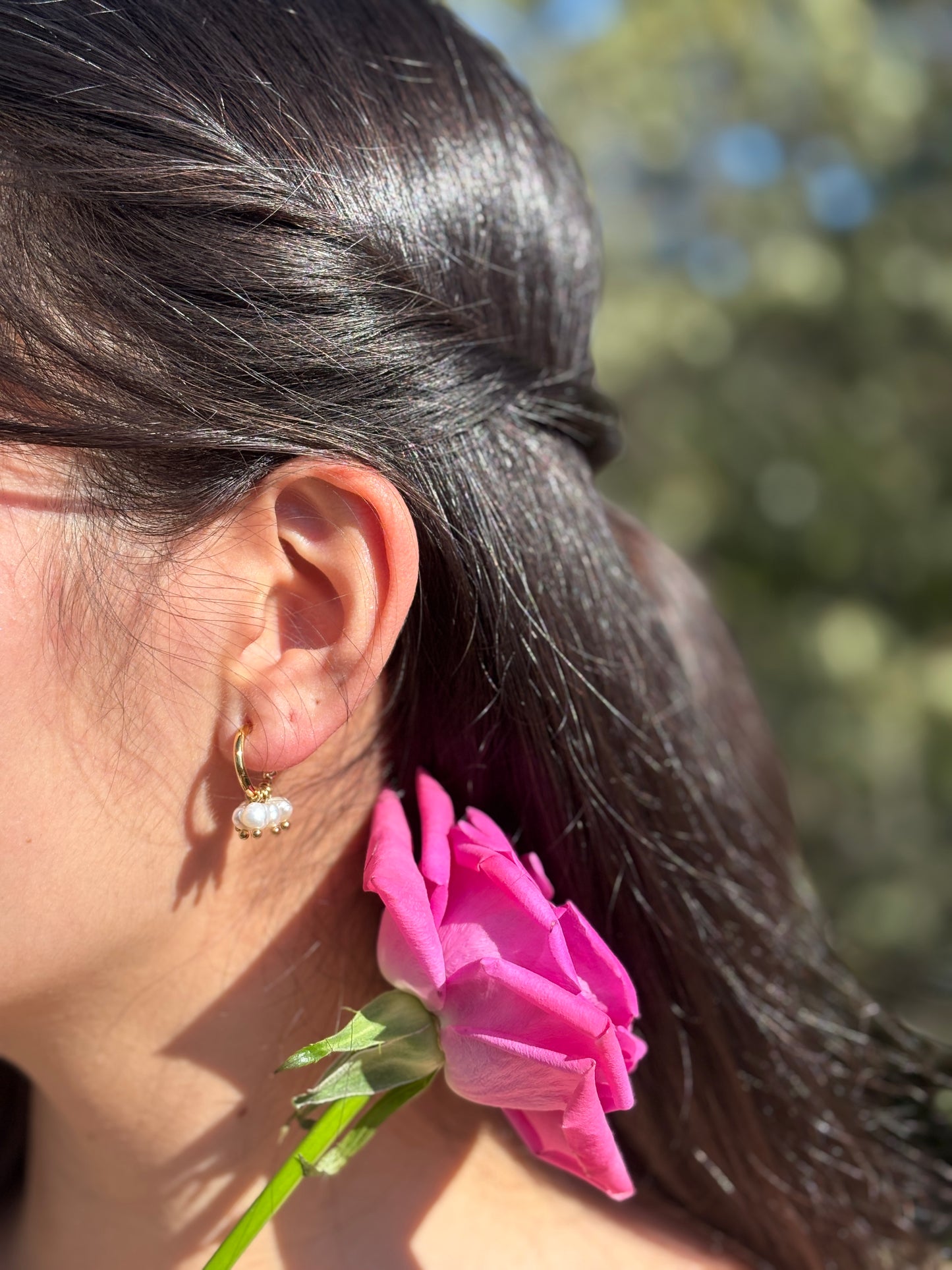 18ct Gold Plated Fresh Water Pearl Half Hoop Earrings