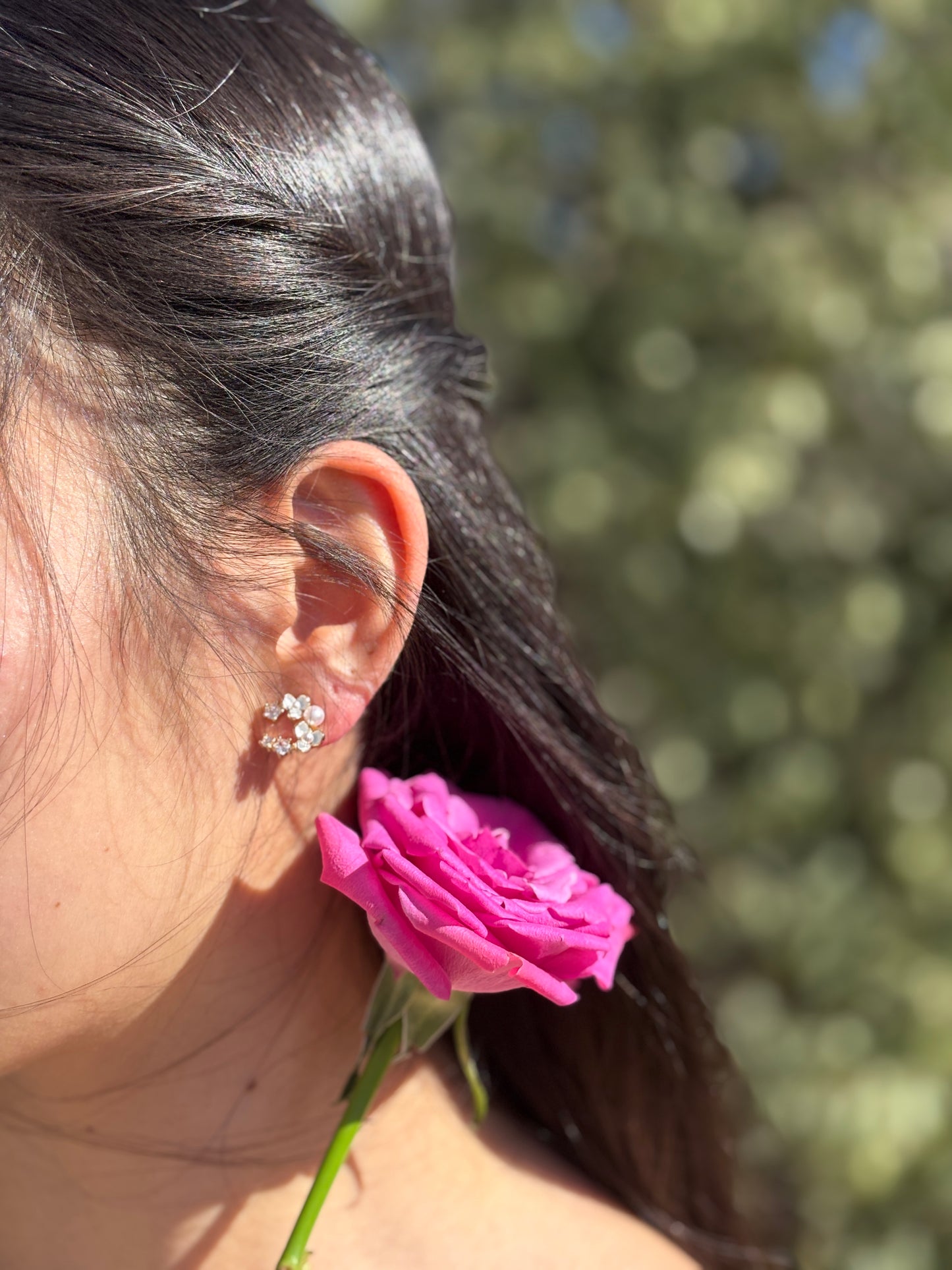 14ct Gold Plated Cubic Zirconia Flower Earrings