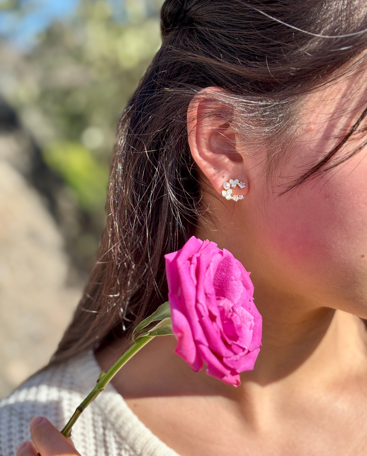 14ct Gold Plated Cubic Zirconia Flower Earrings