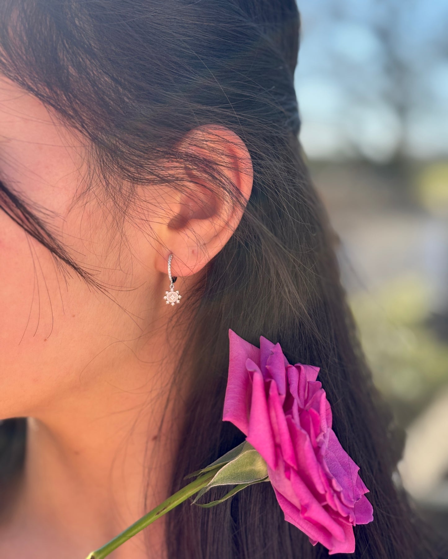 925 Sterling Silver Star Burst Drop Huggie Earrings