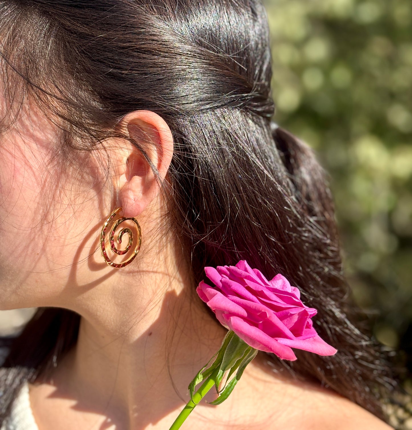 18ct Gold Plated Hammered Spiral Earrings