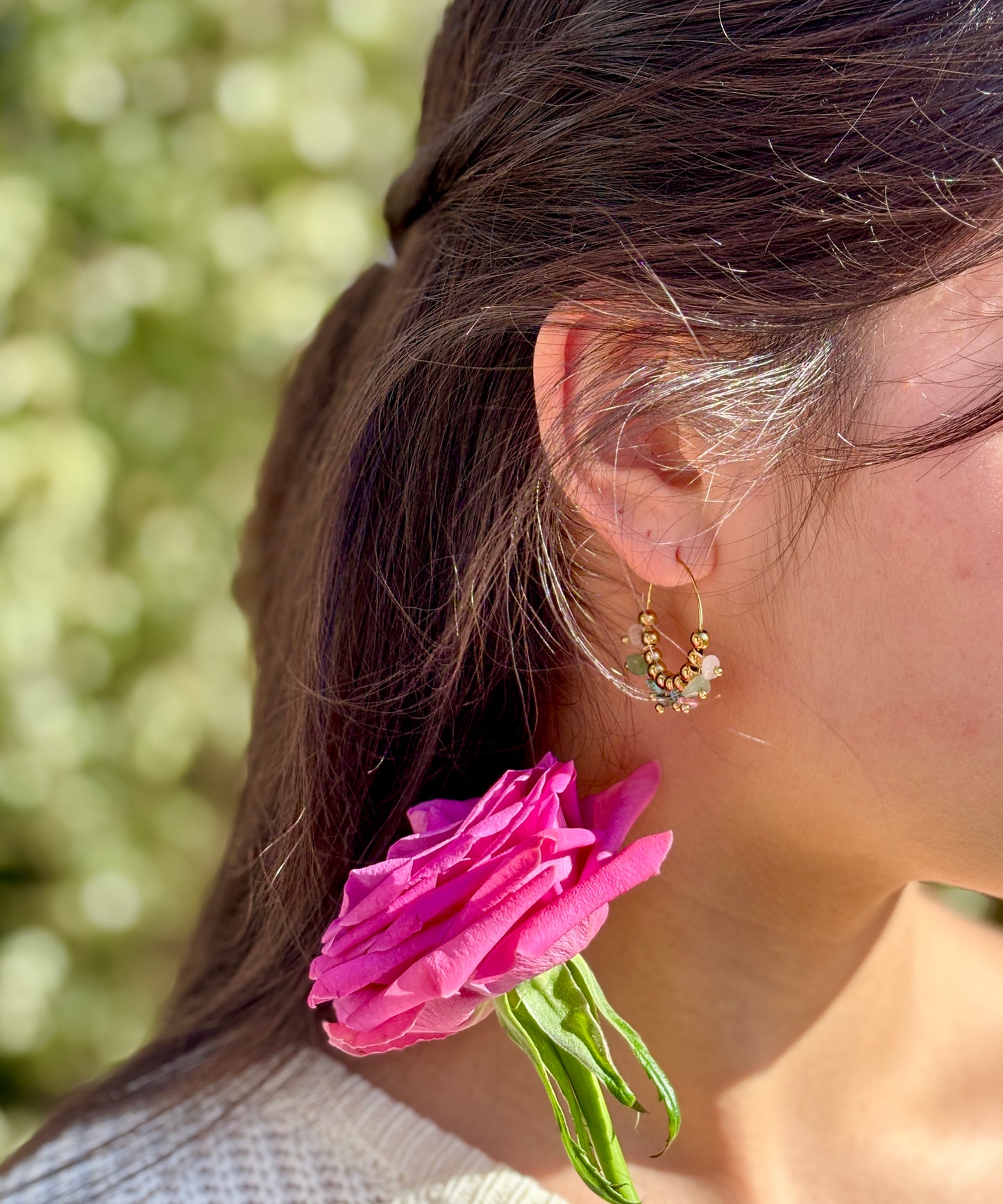 18ct Gold Plated Gemstone Cluster Hoop Earrings