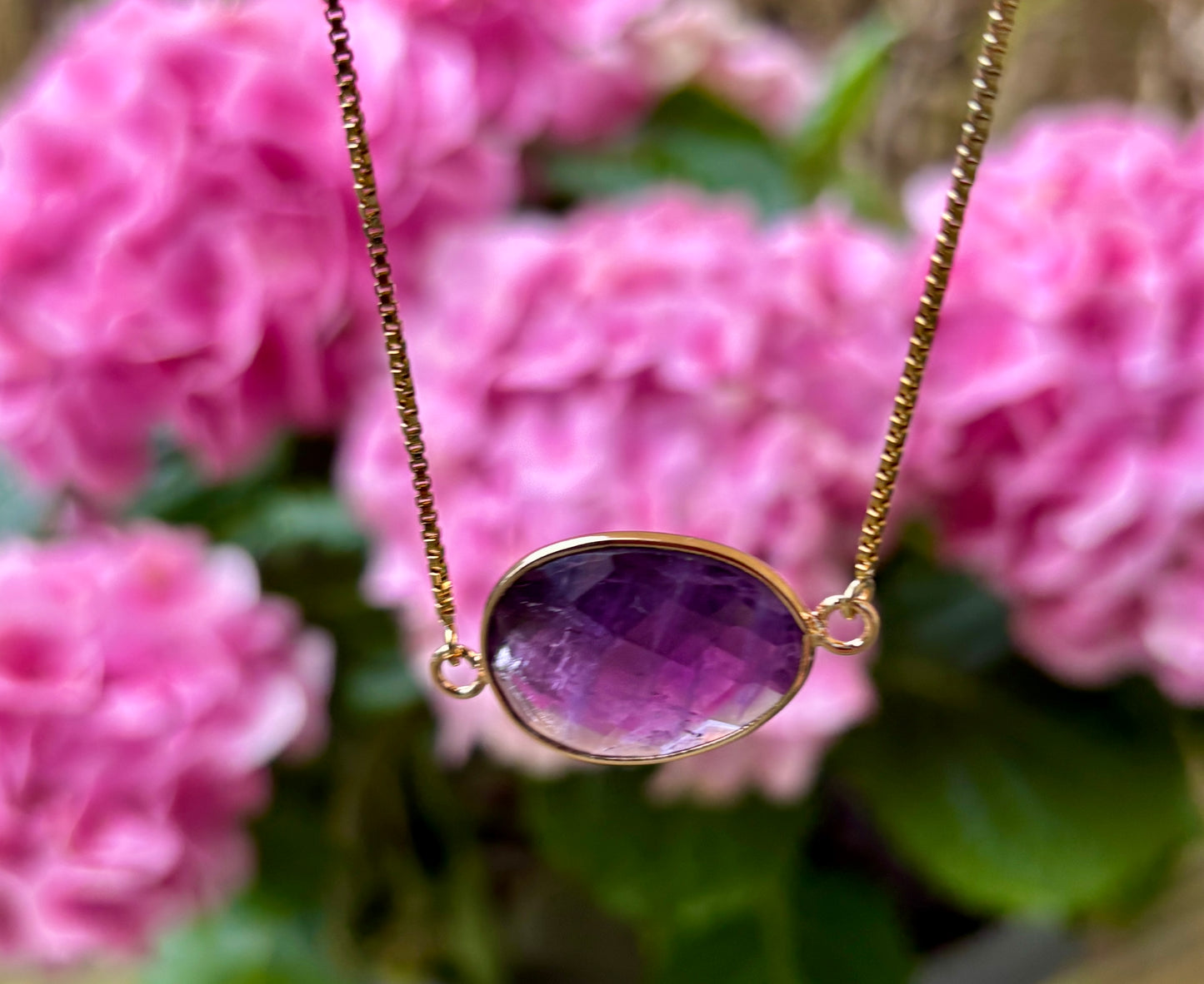 Personalised 18ct Gold Plated Amethyst Drop Necklace + Free Matching Bracelet