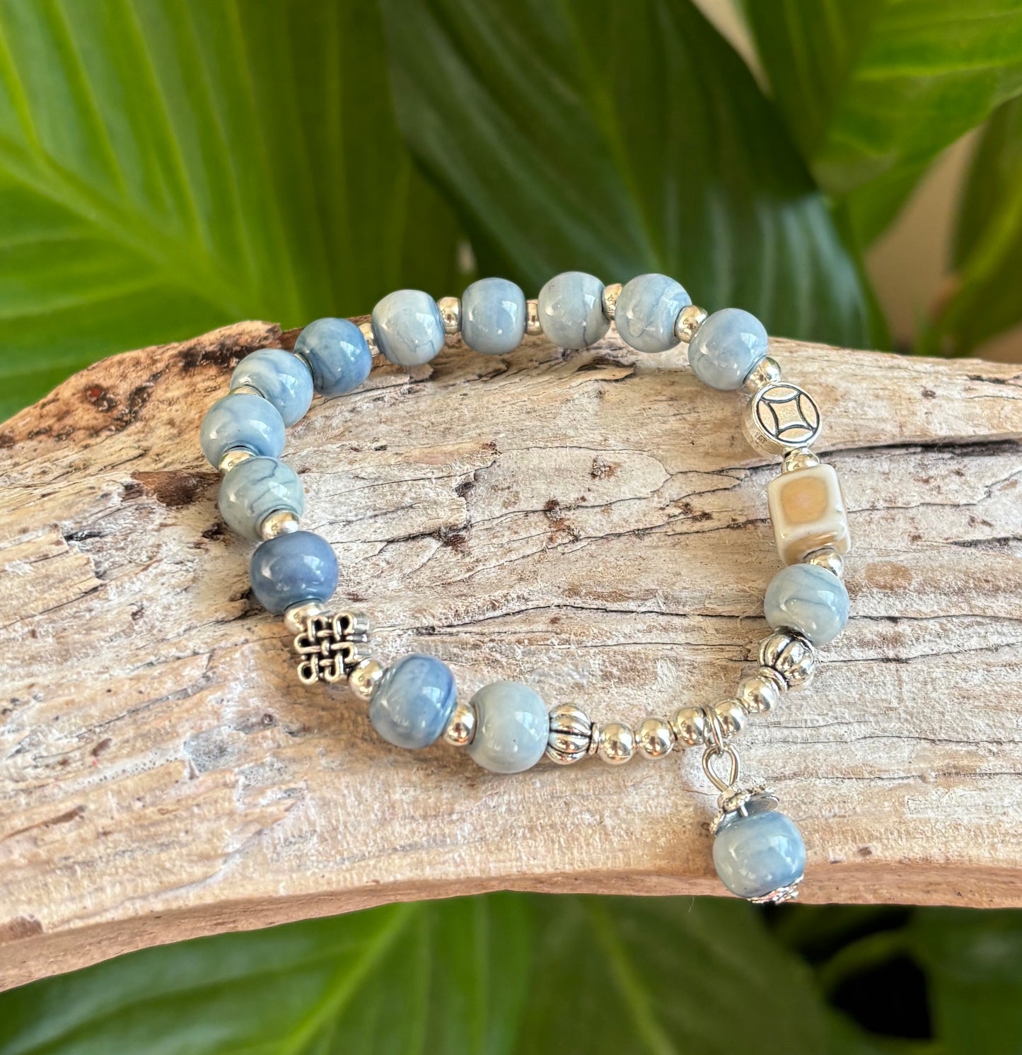 Ceramic Beads Bracelet With Charm - Blue