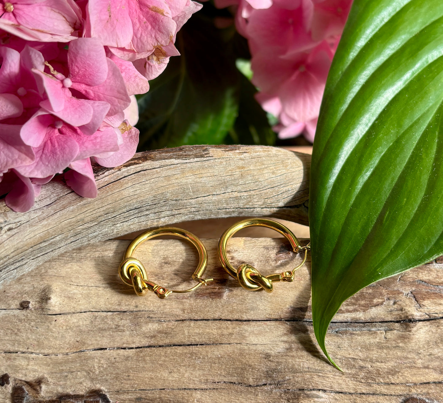 18ct Gold Plated Knot Hoop Earrings - Available in Silver