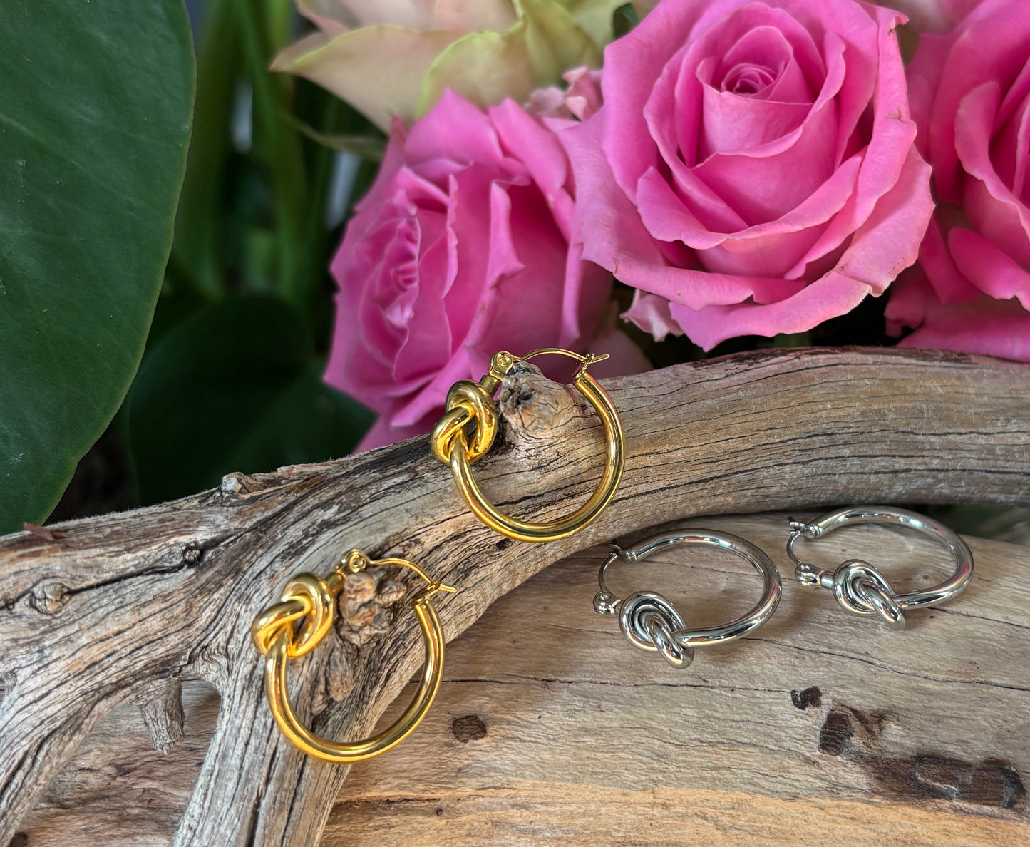 18ct Gold Plated Knot Hoop Earrings - Available in Silver