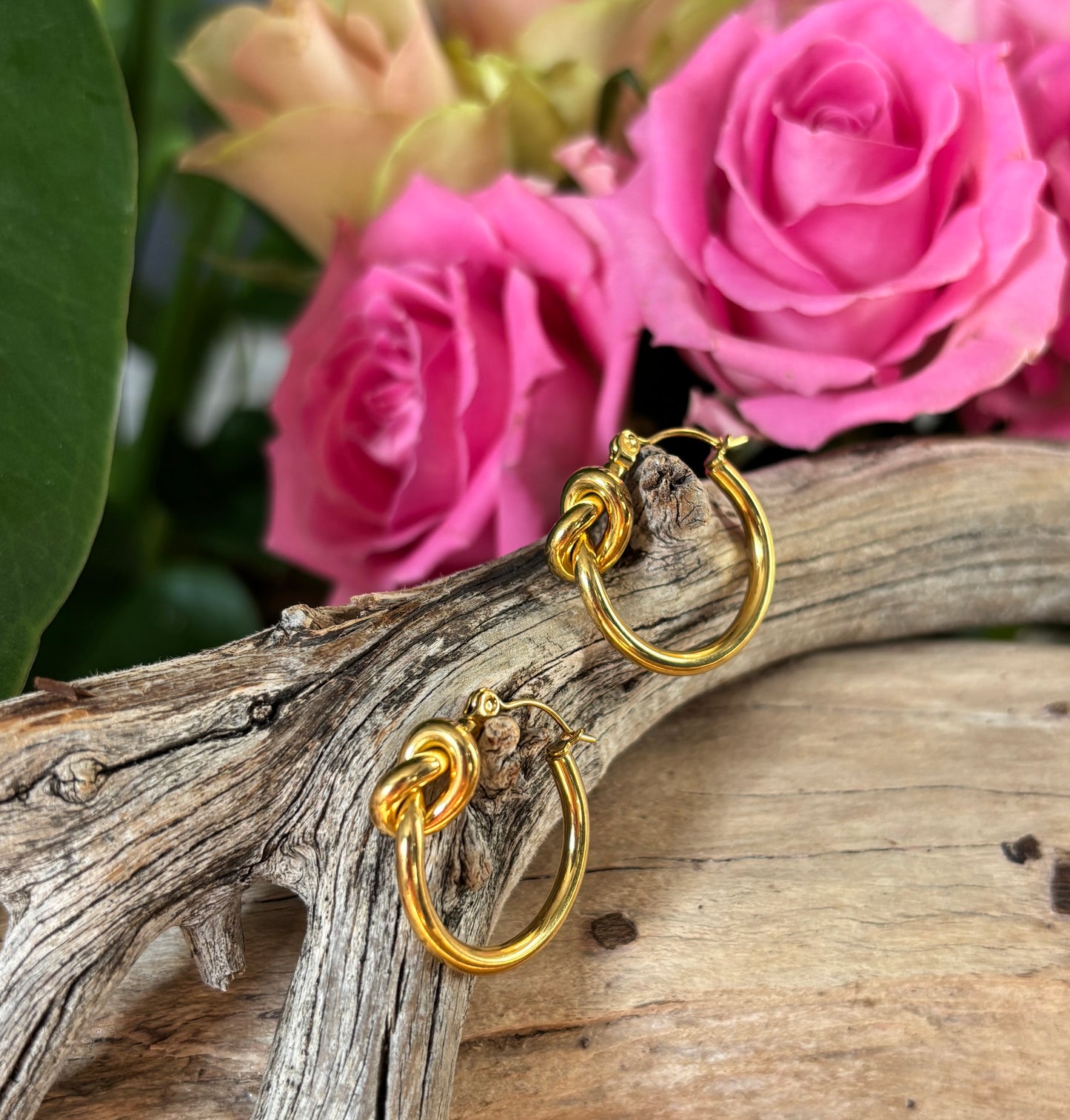 18ct Gold Plated Knot Hoop Earrings - Available in Silver