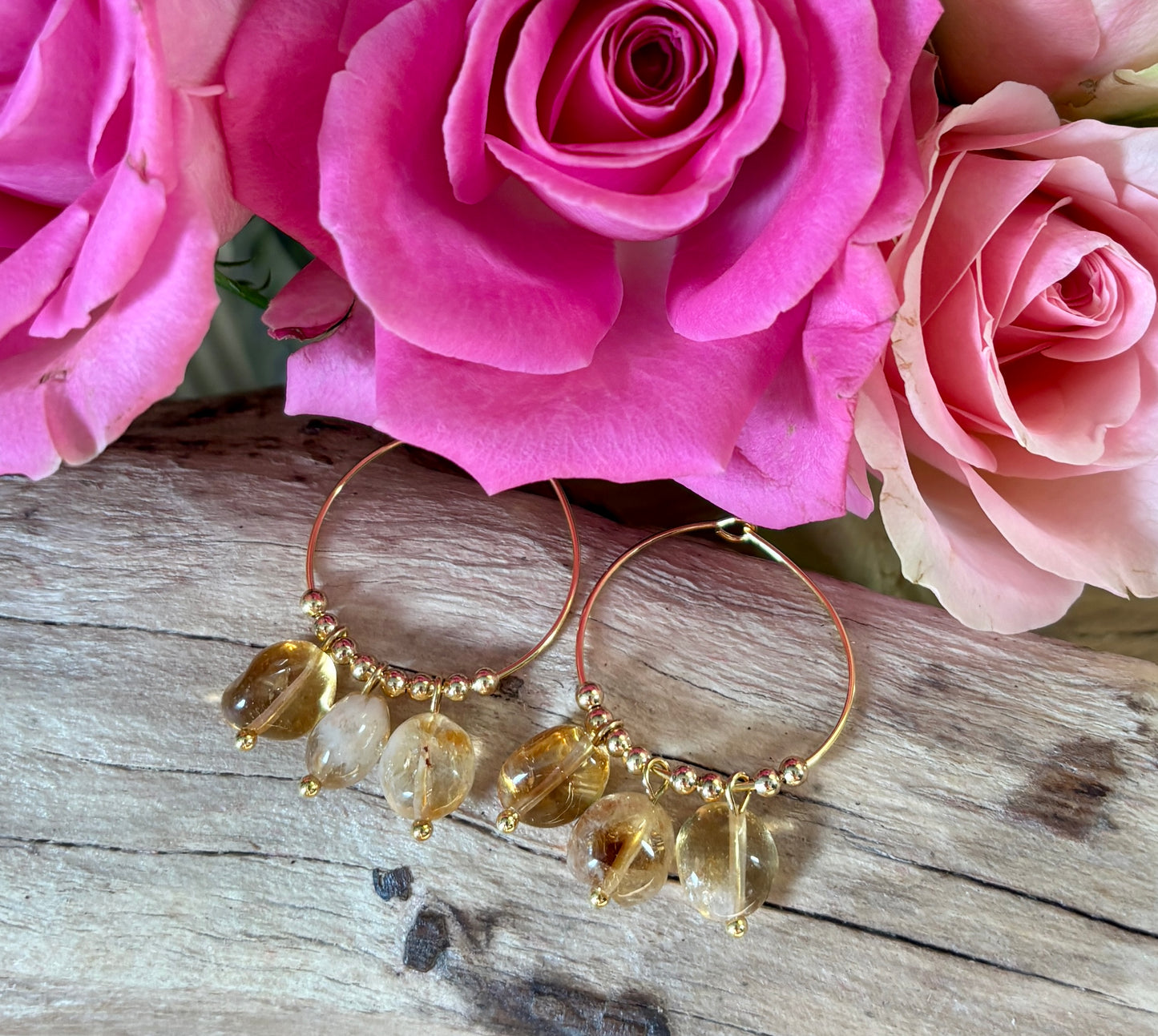 18ct Gold Plated Green Gemstone Cluster Hoop Earrings