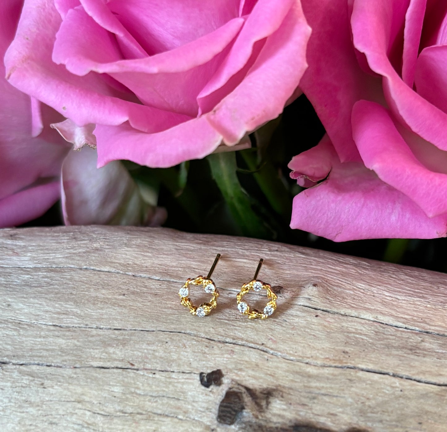 14ct Gold Plated Cubic Zirconia Wreath Earrings