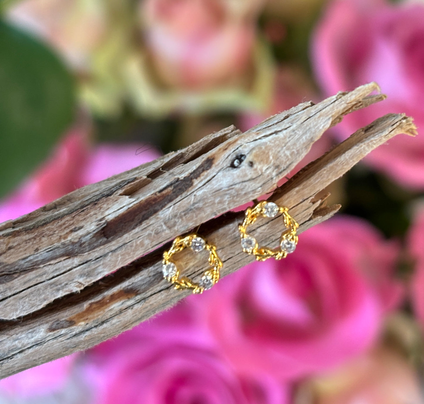 14ct Gold Plated Cubic Zirconia Wreath Earrings