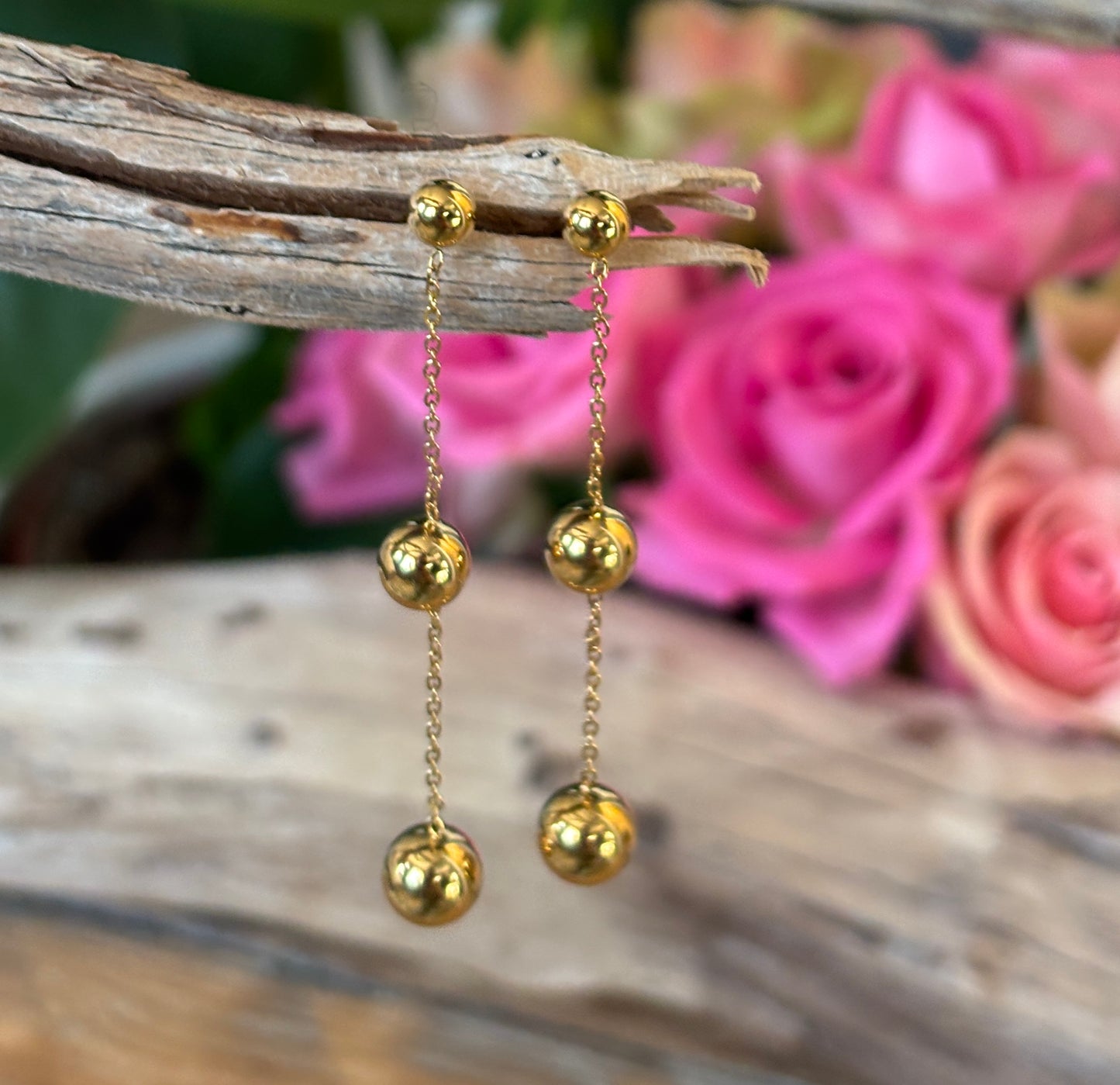 18ct Gold Plated Triple Ball Drop Dangle Earrings