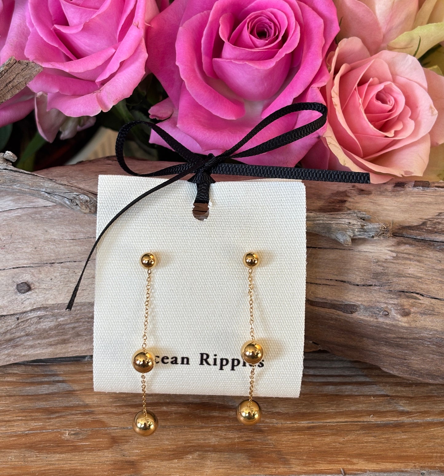 18ct Gold Plated Triple Ball Drop Dangle Earrings