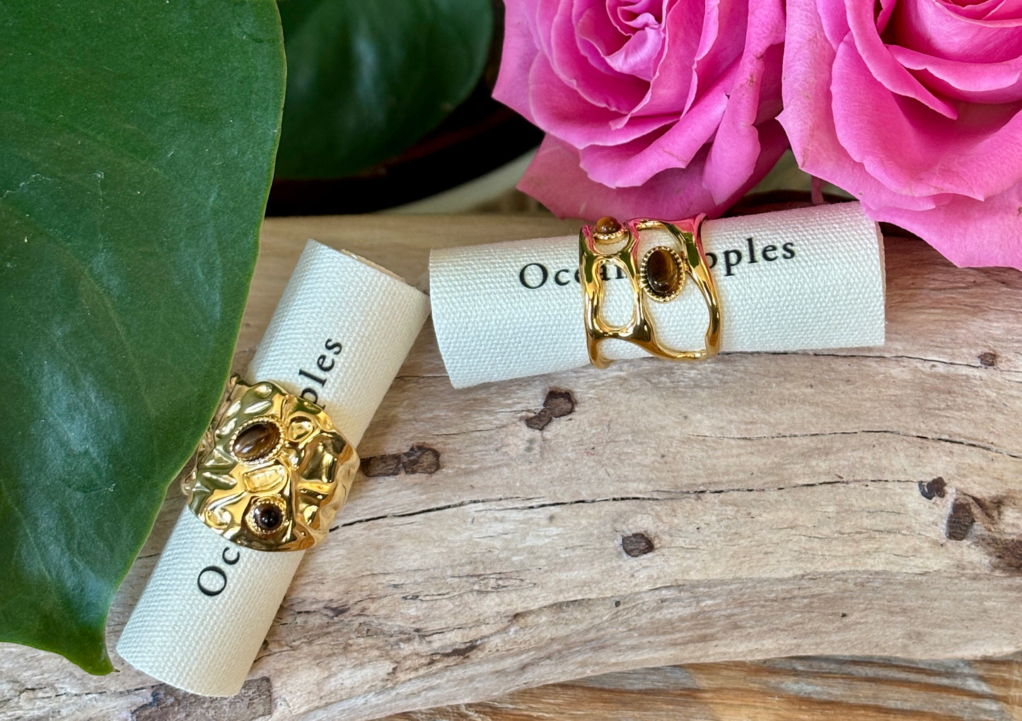 18ct Gold Plated Adjustable Tiger's Eye Cage Ring
