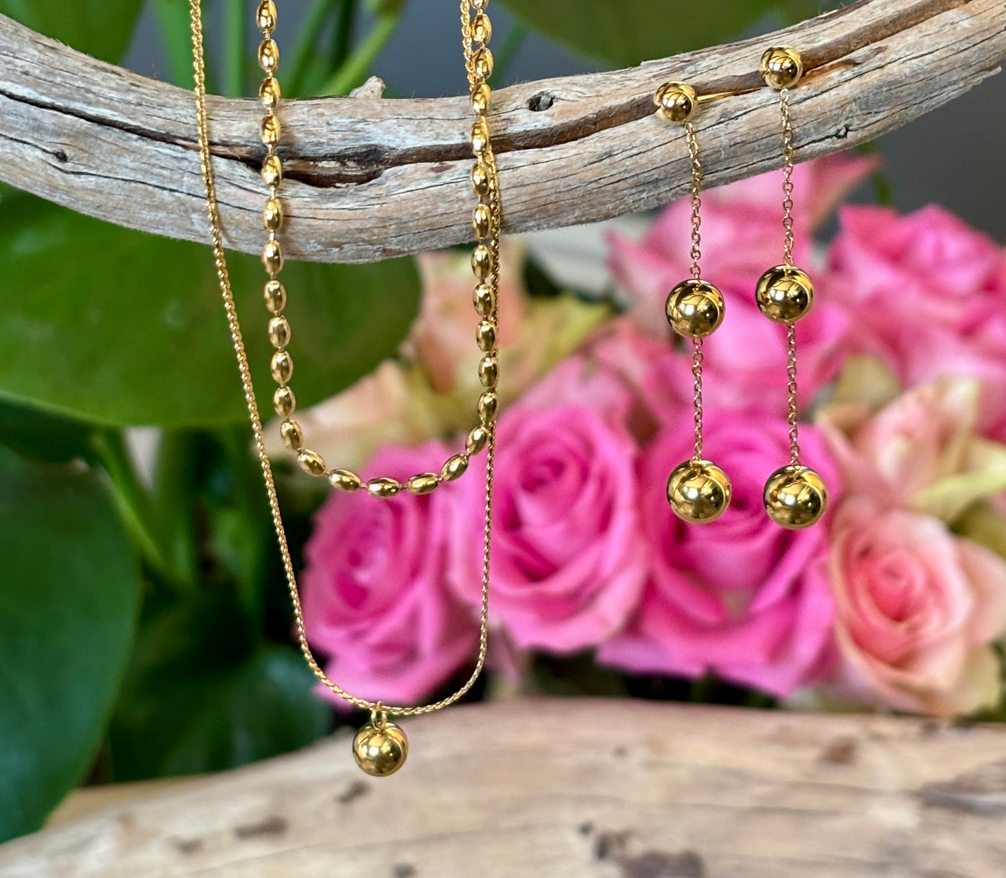 18ct Gold Plated Ball Pendant Double Chain Necklace