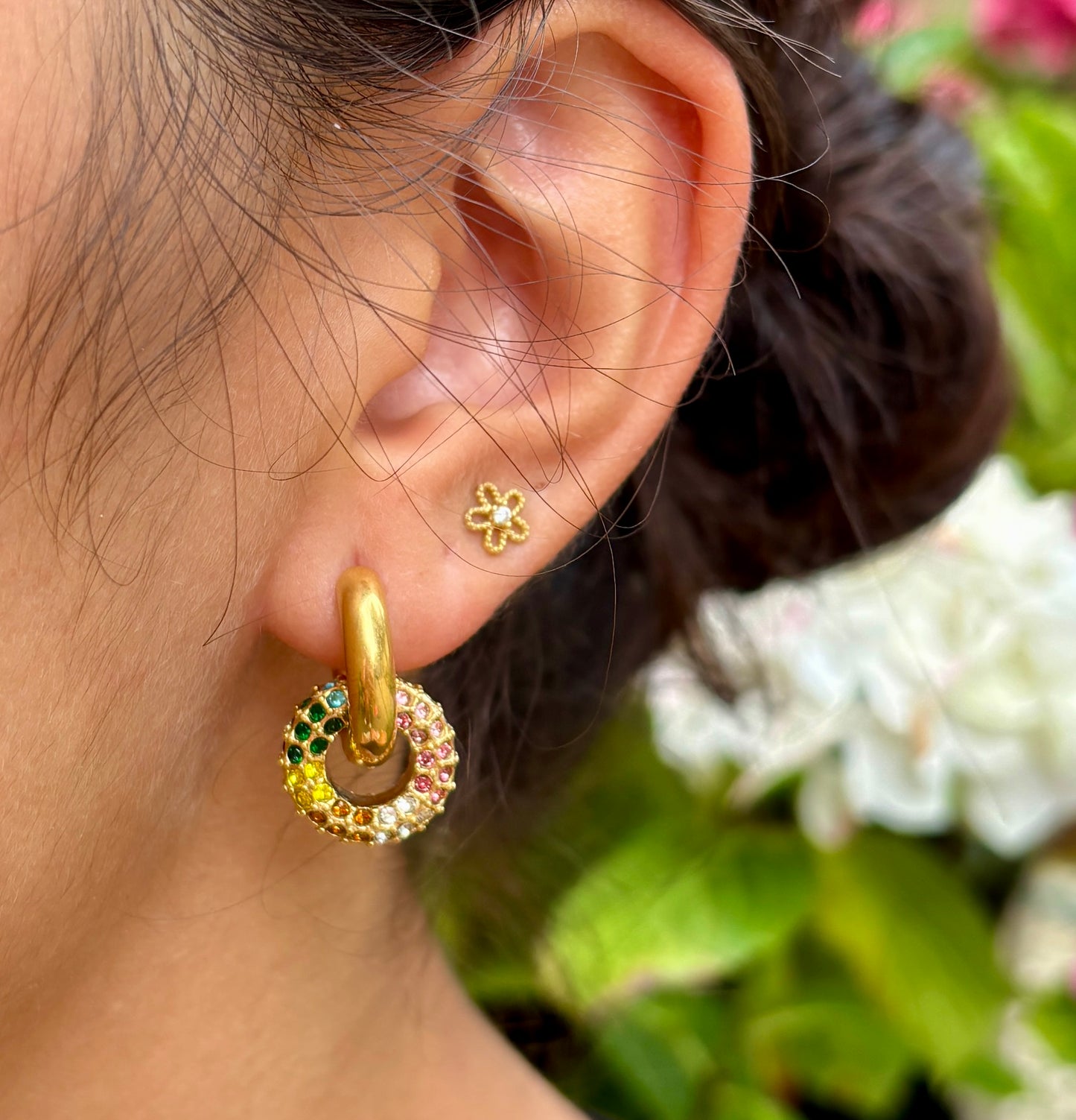 14ct Gold Plated Mini Hollow Flower Stud Earrings