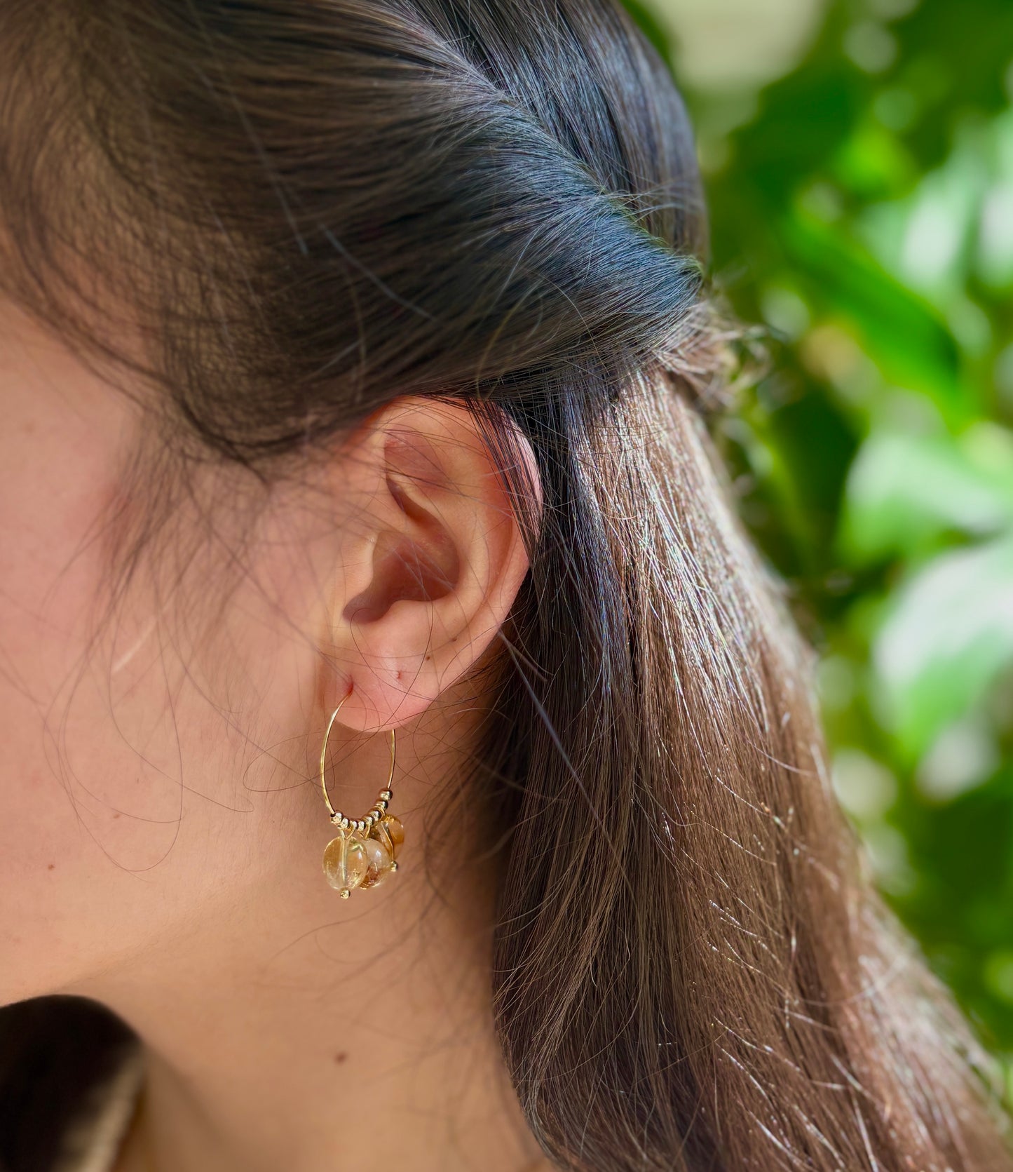 18ct Gold Plated Green Gemstone Cluster Hoop Earrings
