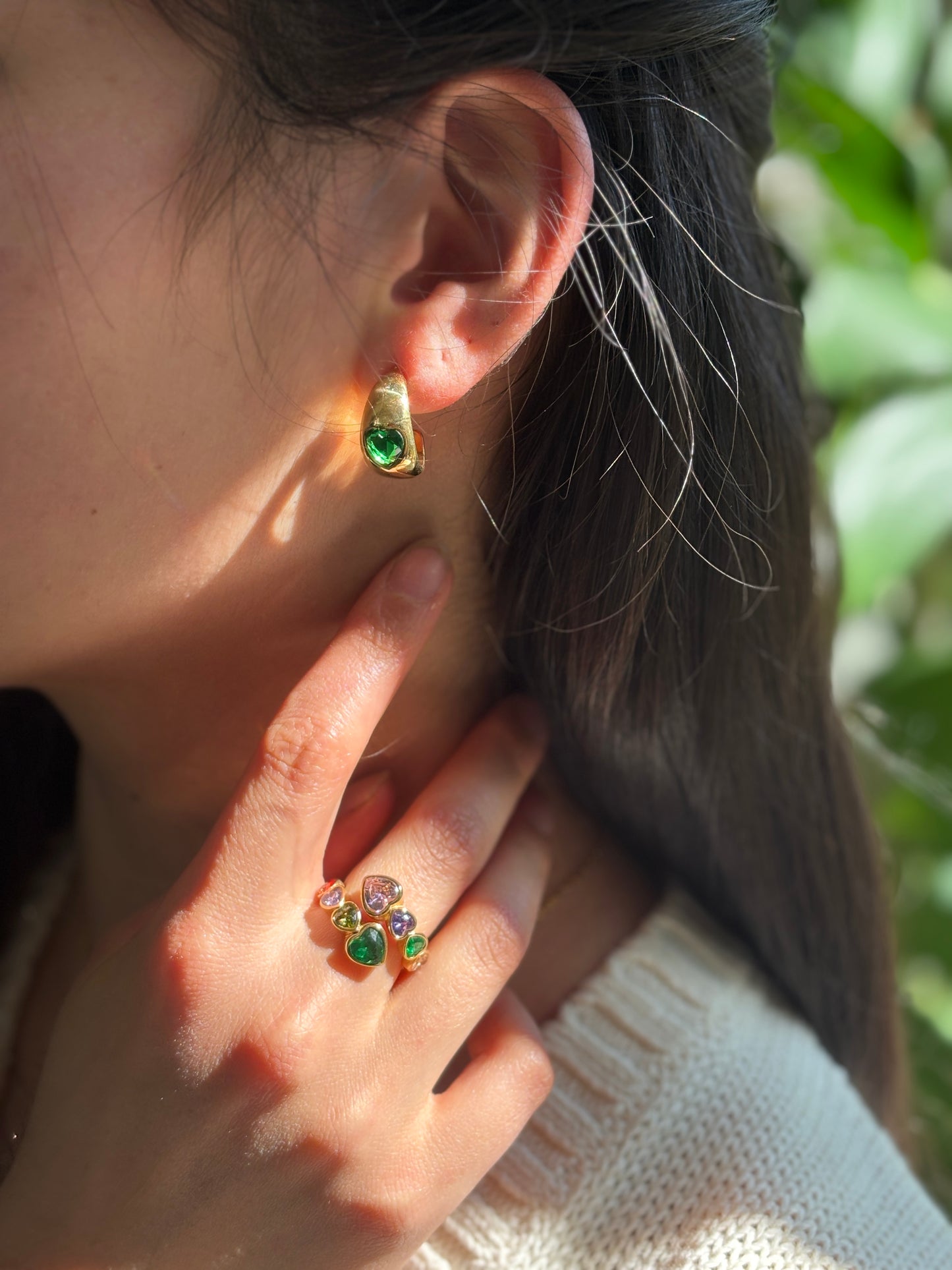 18ct Gold Plated Green Cubic Zirconia Heart Earrings