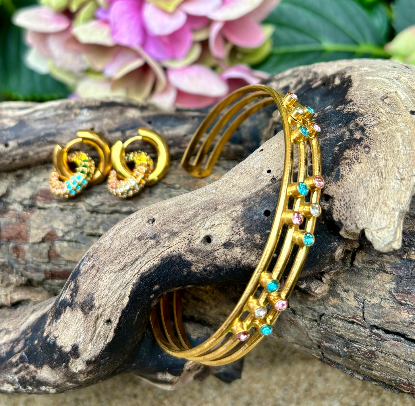 18ct Gold Plated Multi Colour Cubic Zirconia Bangle