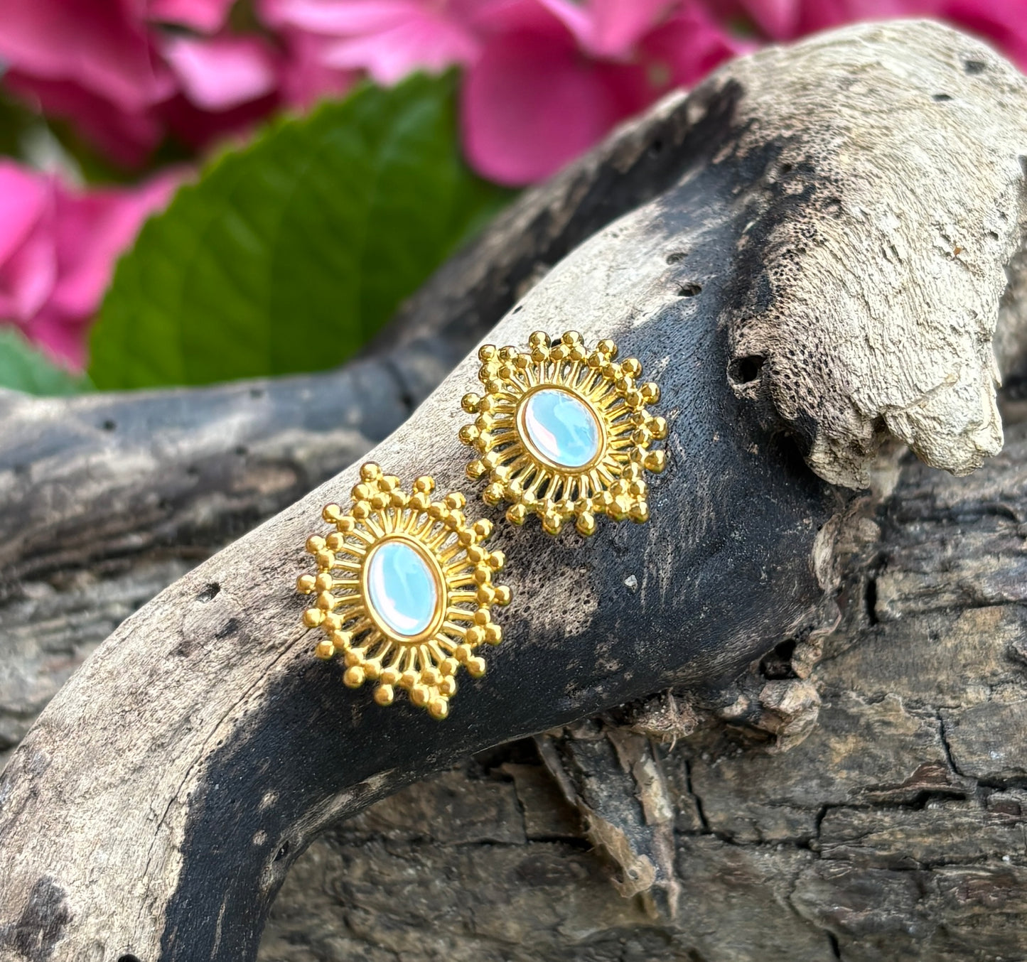18ct Gold Plated Opal Vintage Stud Earrings