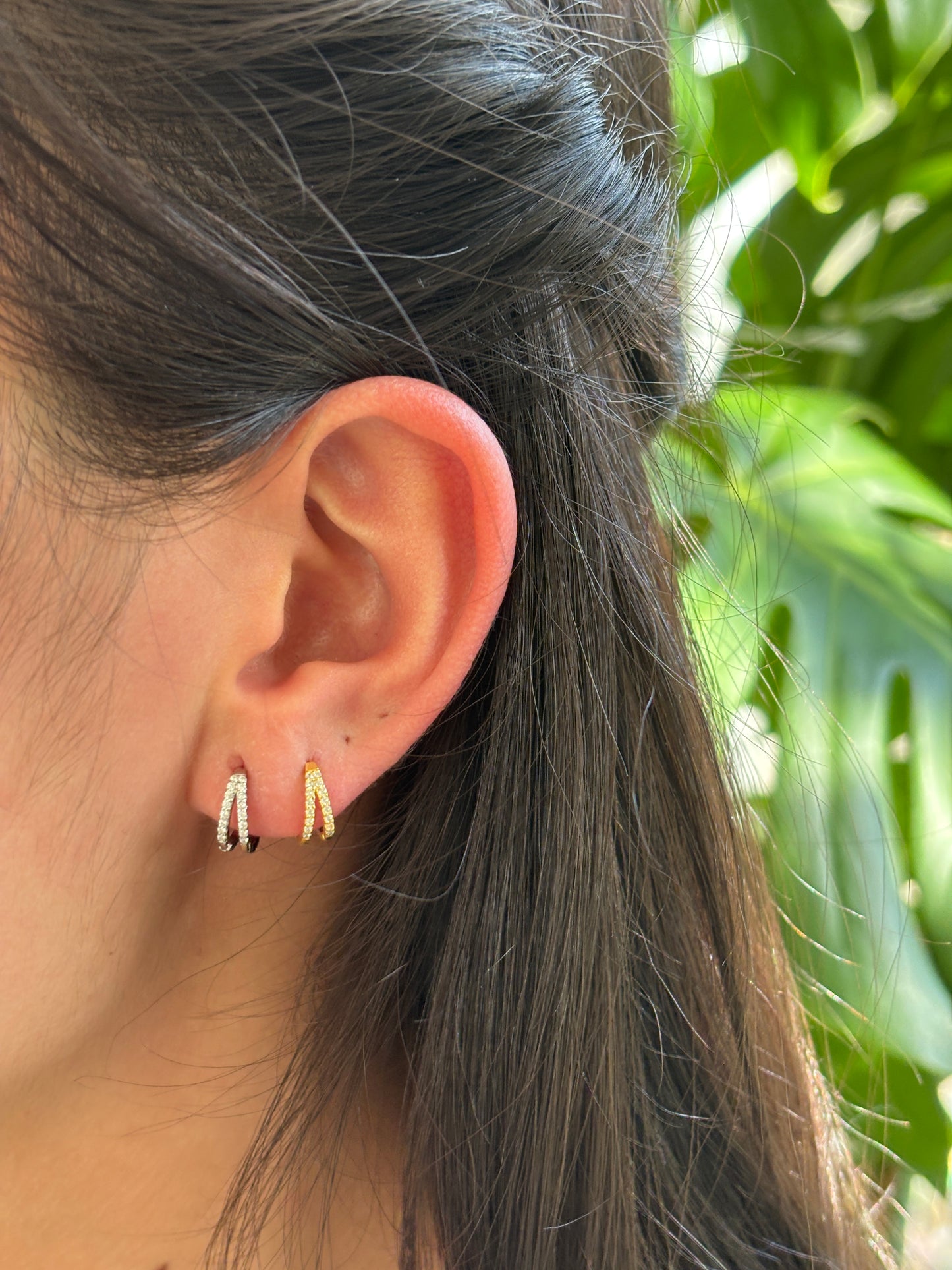 18ct Gold Plated Cubic Zirconia Double Hoop Earrings