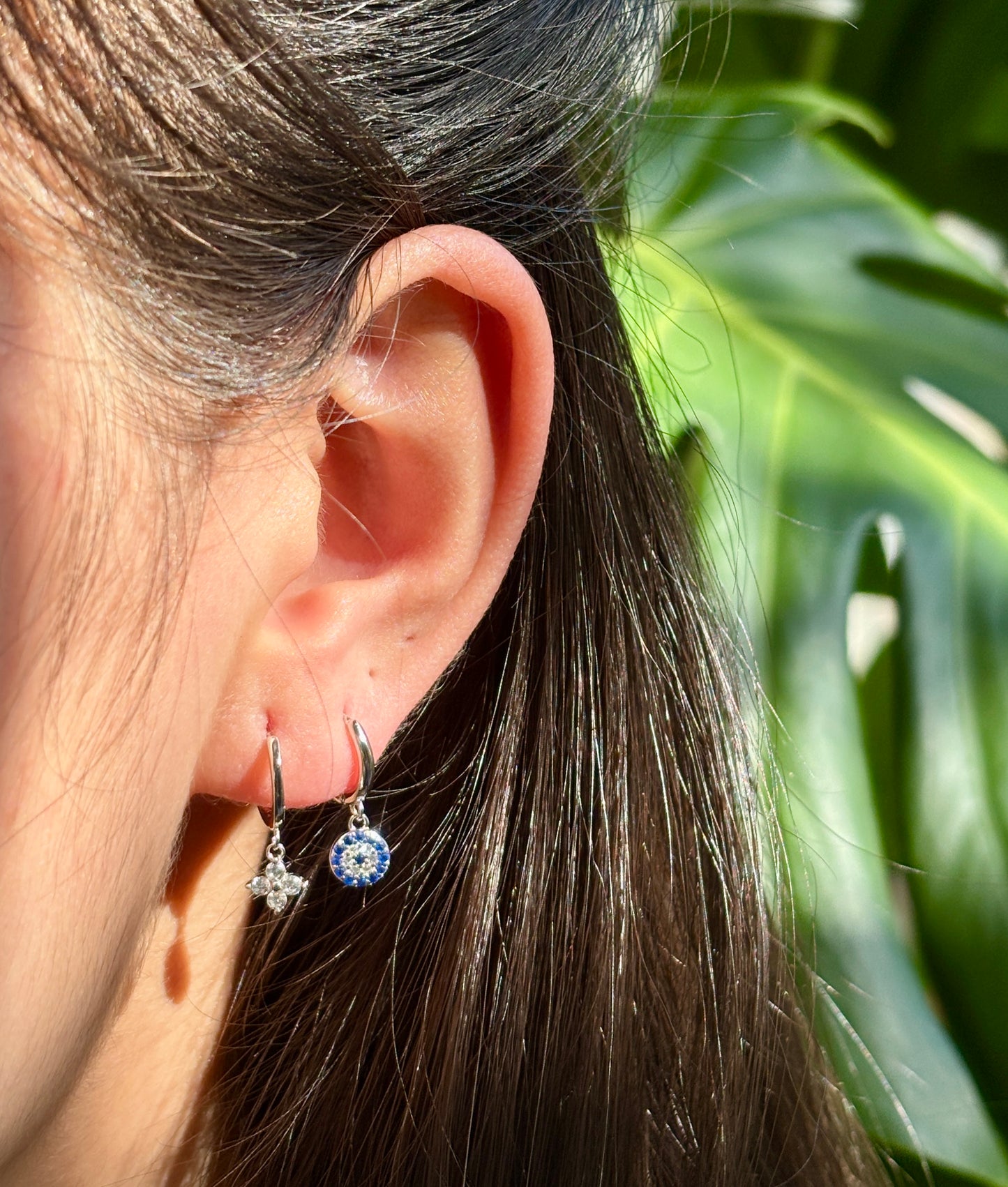 925 Sterling Silver Blue Cubic Zirconia Huggie Earrings