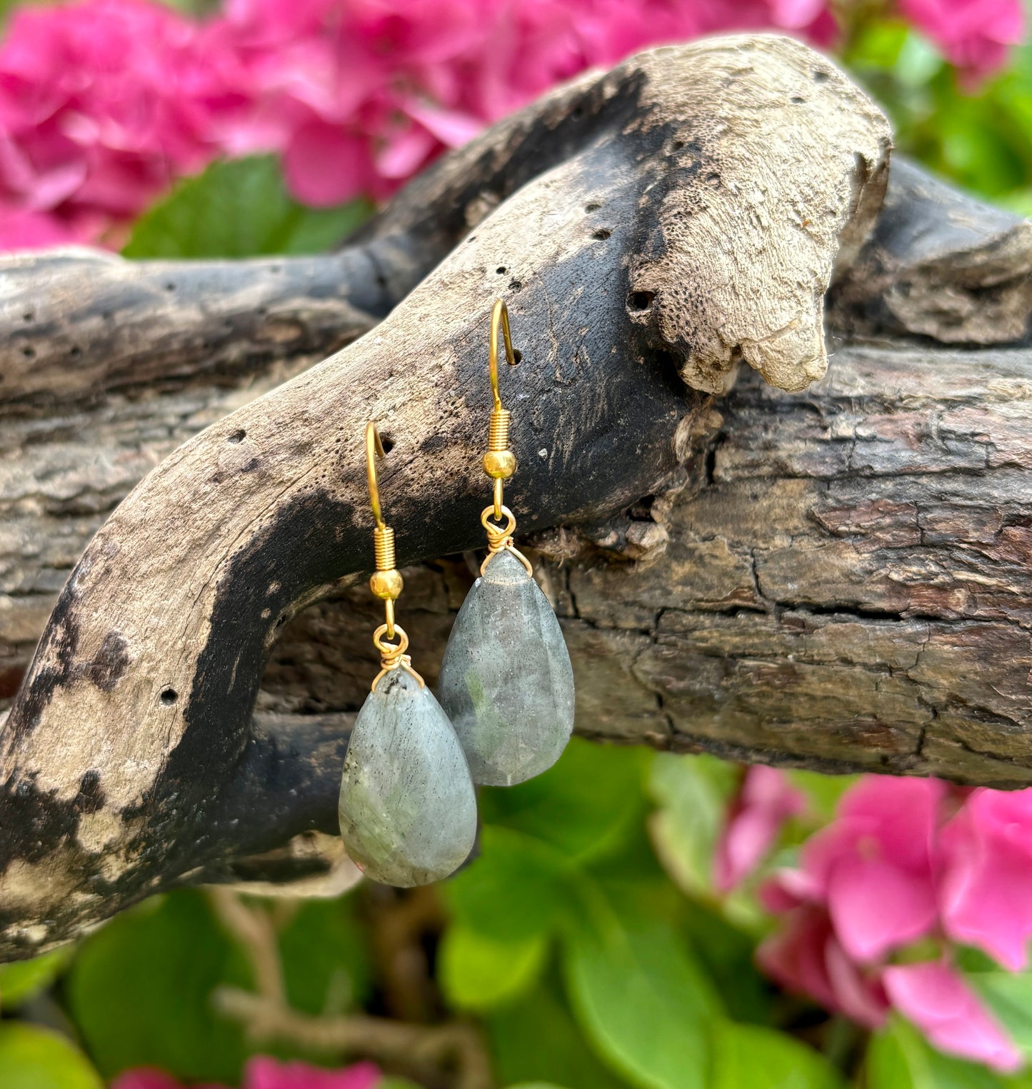 18ct Gold Plated Gemstone Drop Earrings