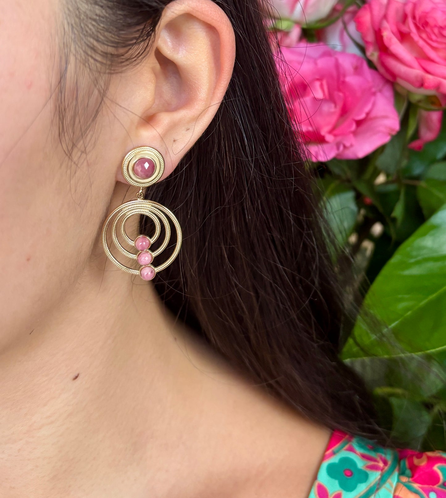 18ct Gold Plated Natural Stone Hoop Earrings - Available in Two Options