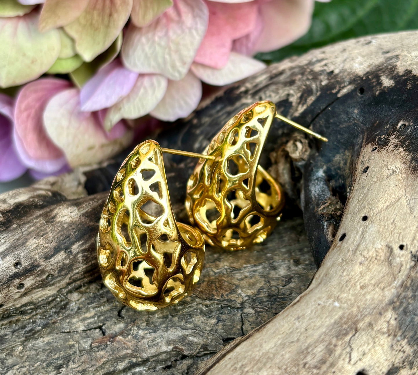18ct Gold Plated Hollow Cage Earrings