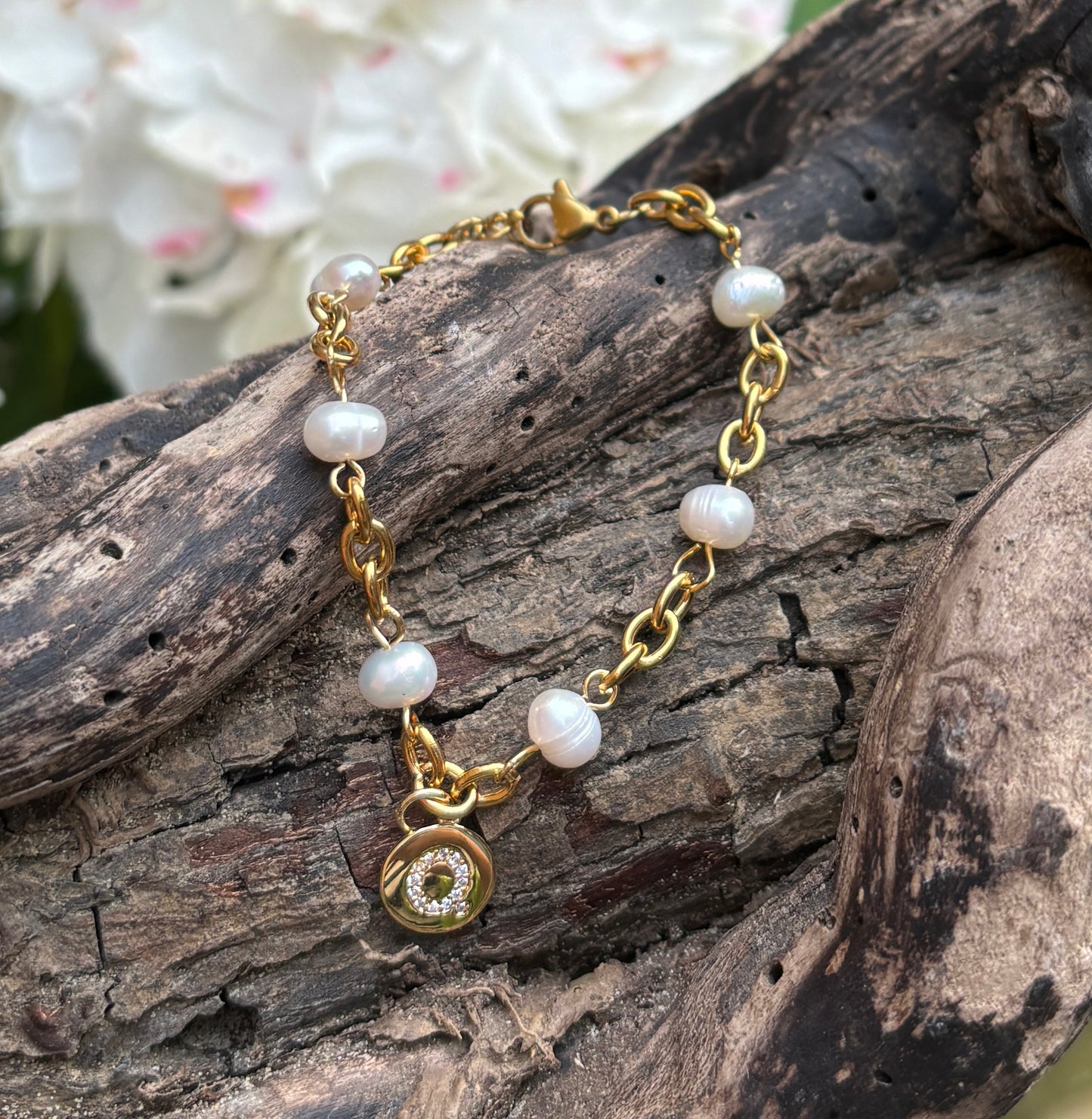 18ct Gold Plated Fresh Water Pearl Chain Bracelet