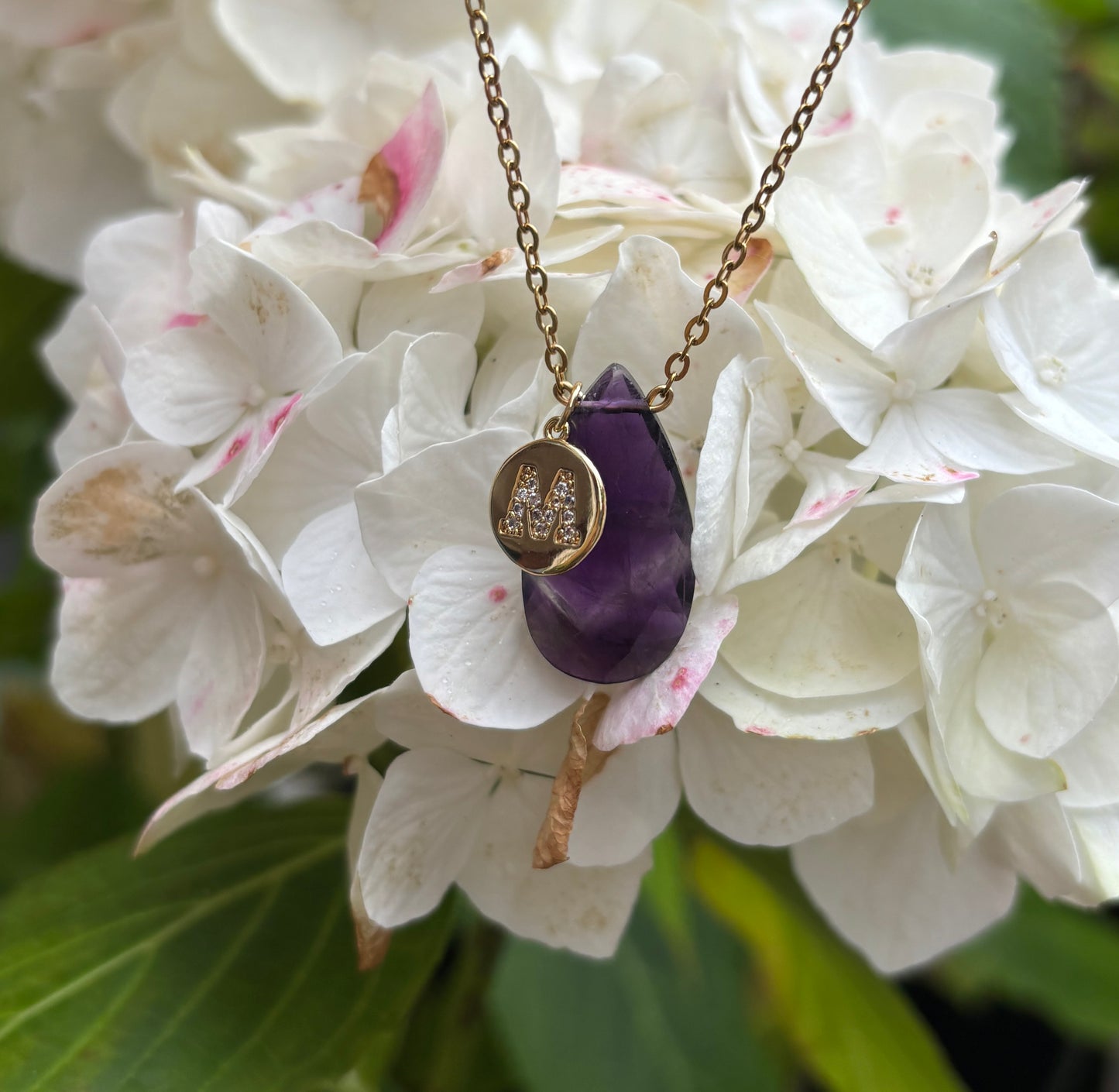 Personalised 18ct Gold Plated Amethyst Drop Necklace + Free Matching Bracelet