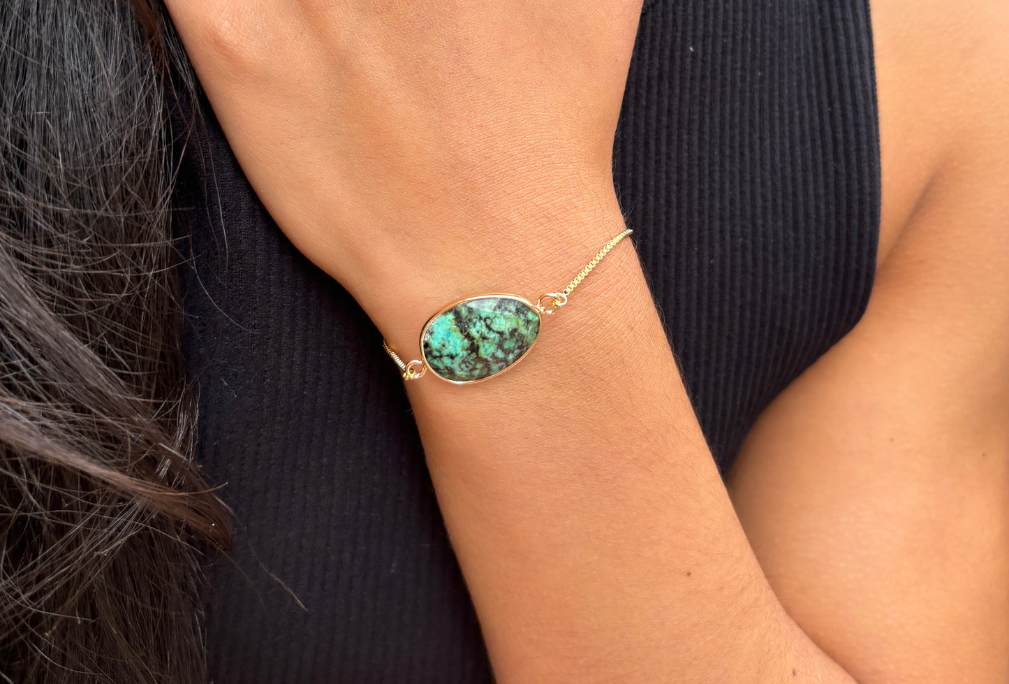 18ct Gold Plated Adjustable African Turquoise Bracelet