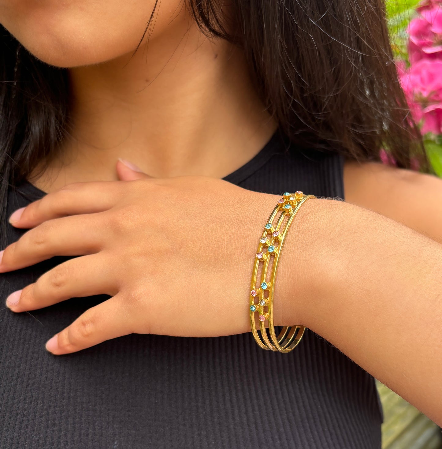 18ct Gold Plated Multi Colour Cubic Zirconia Bangle