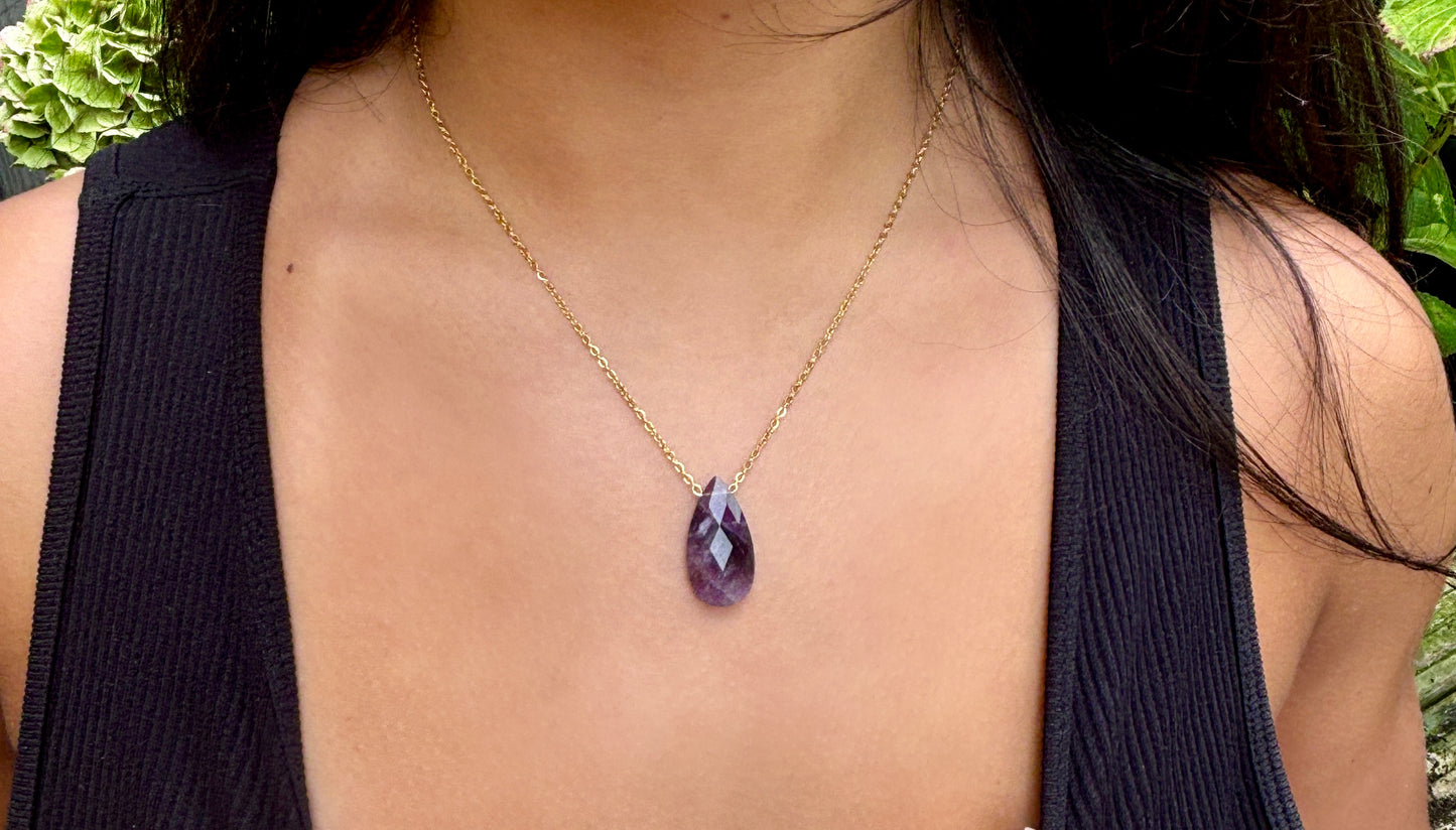 Personalised 18ct Gold Plated Amethyst Drop Necklace + Free Matching Bracelet
