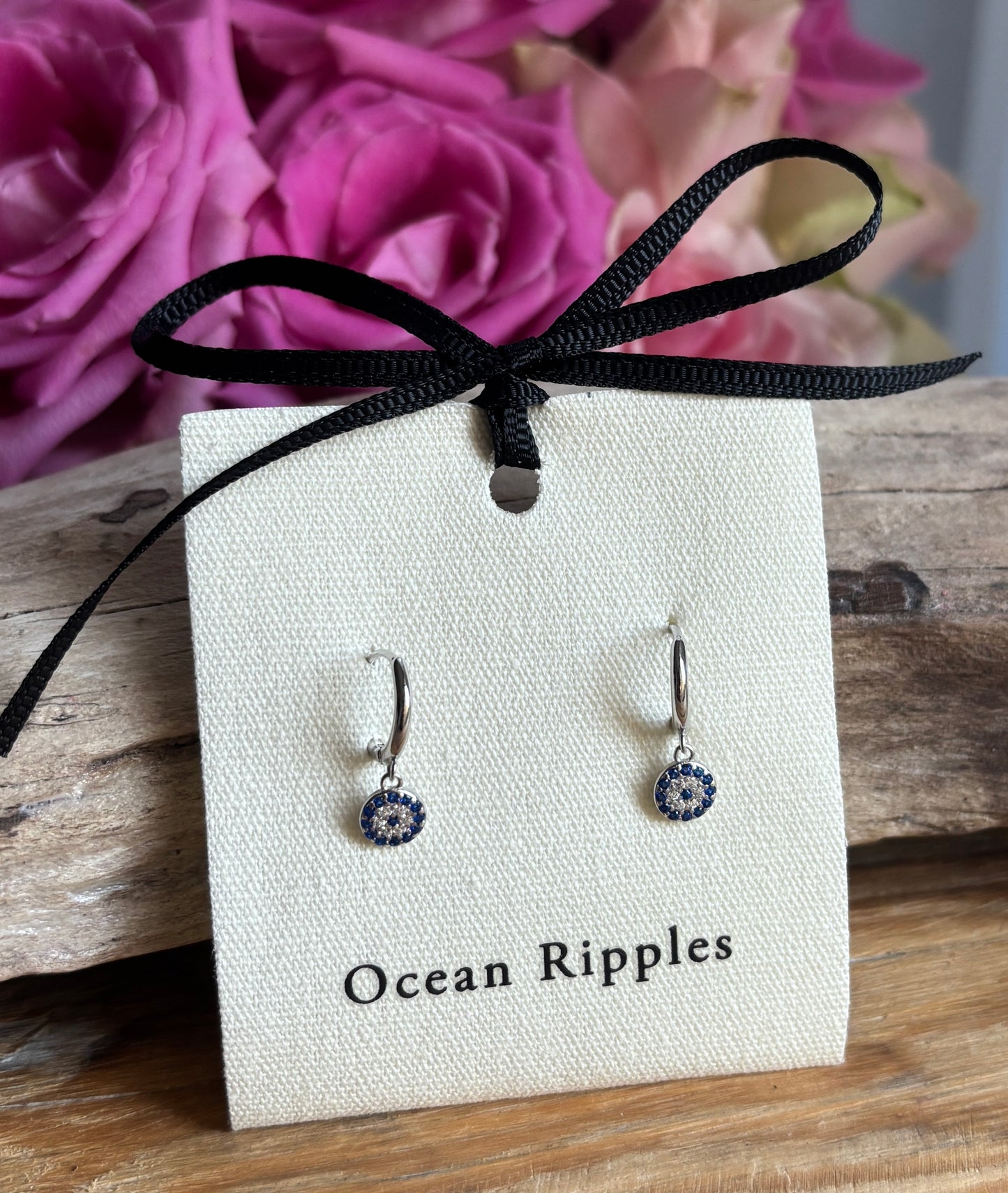 925 Sterling Silver Blue Cubic Zirconia Huggie Earrings