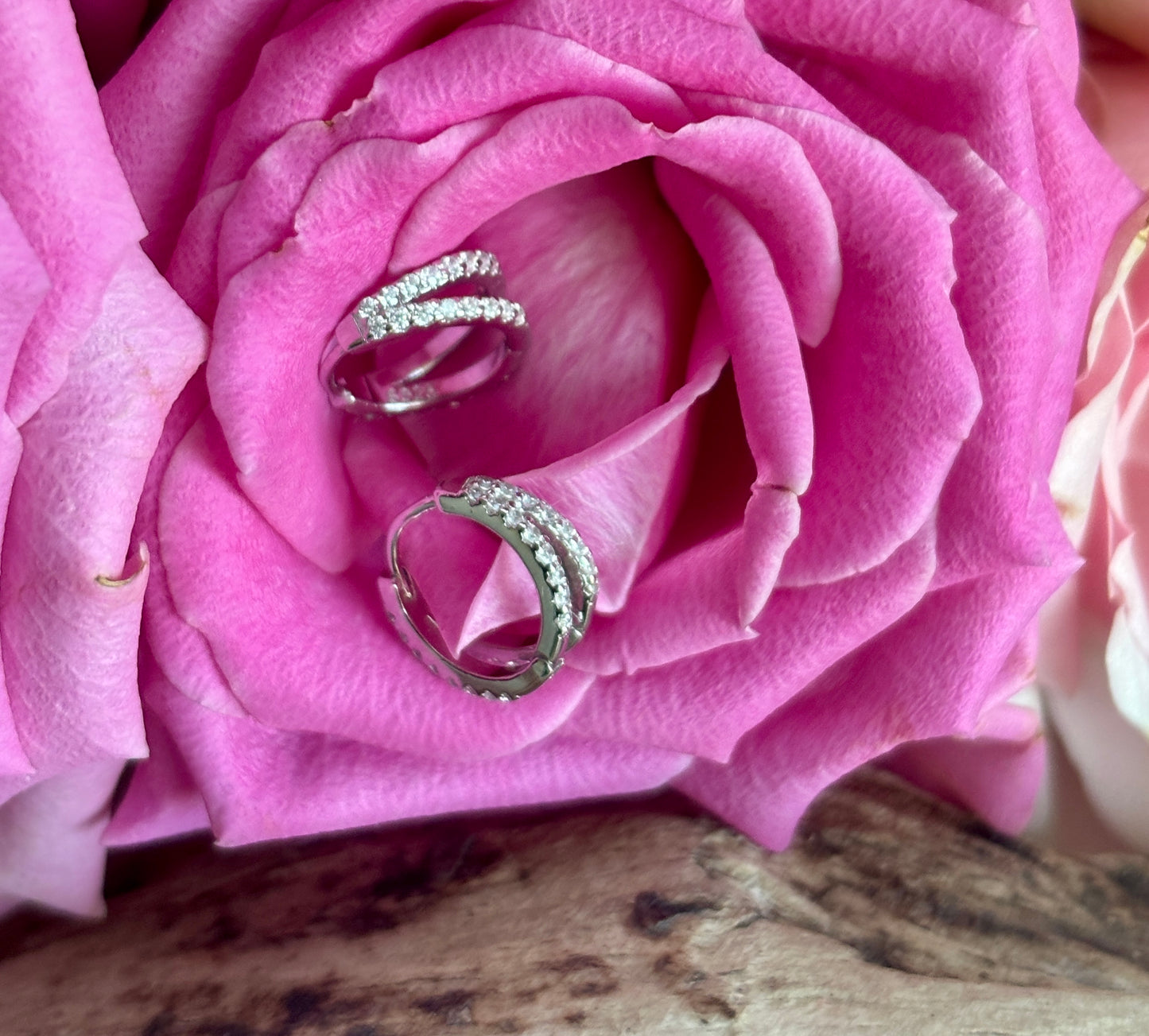 925 Sterling Silver Cubic Zirconia Double Hoop Earrings