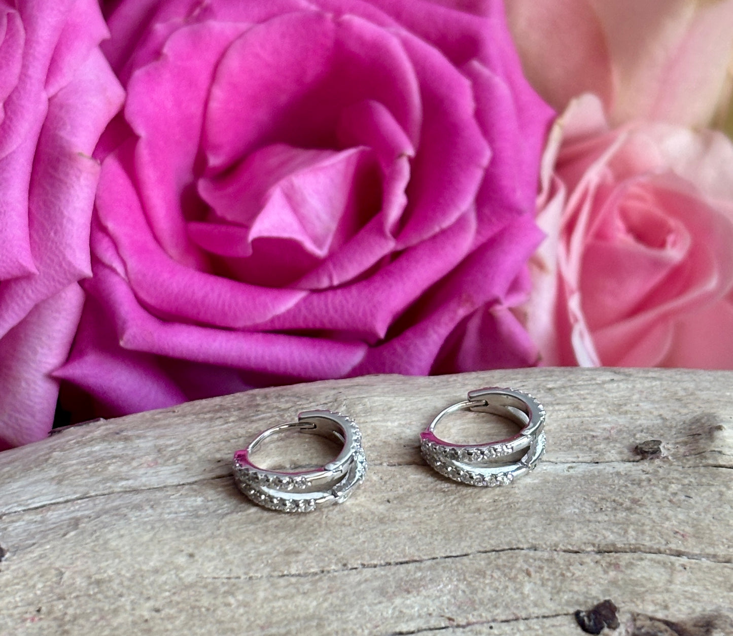 925 Sterling Silver Cubic Zirconia Double Hoop Earrings
