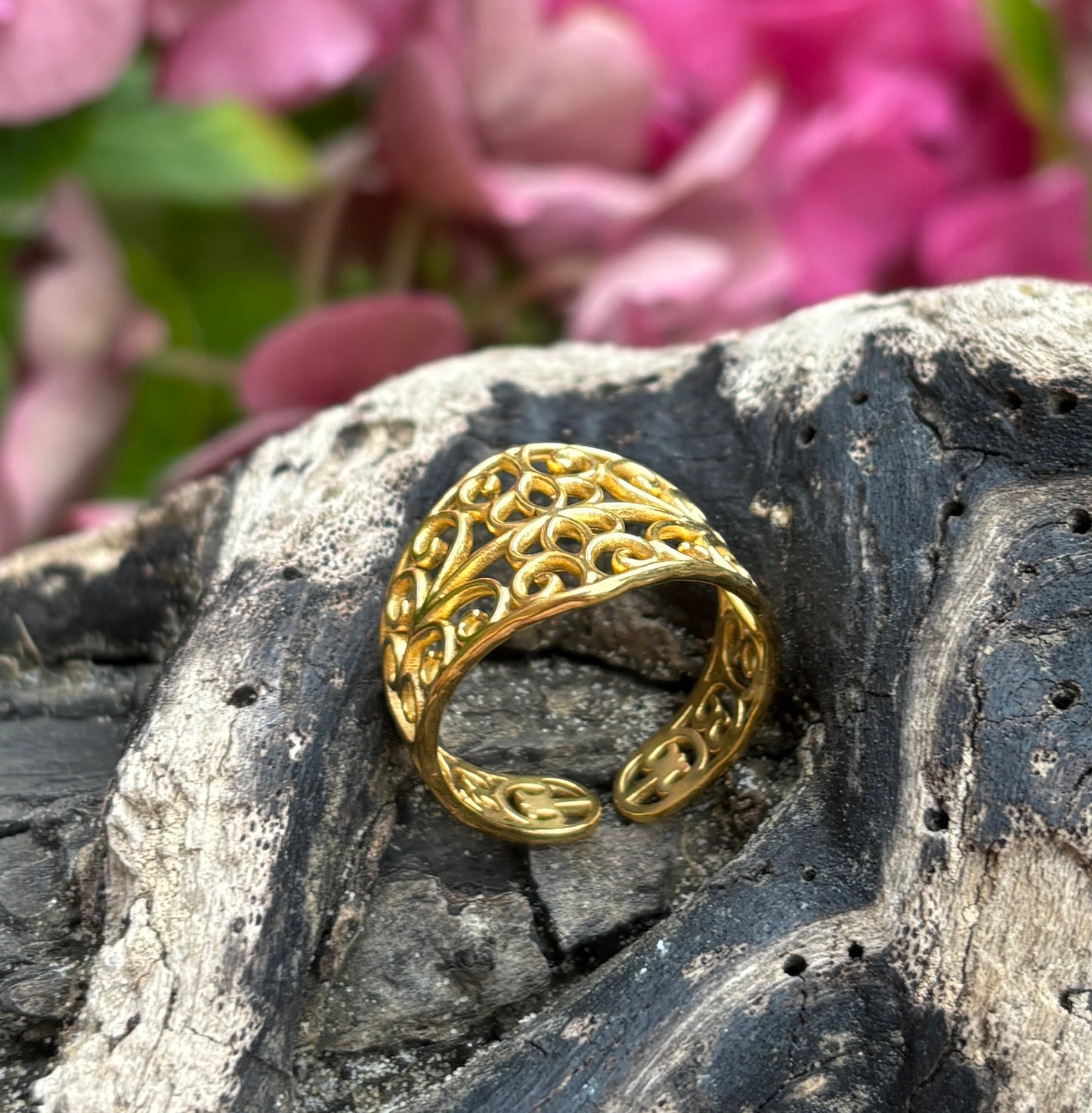 18ct Gold Plated Adjustable Hollow Cage Ring