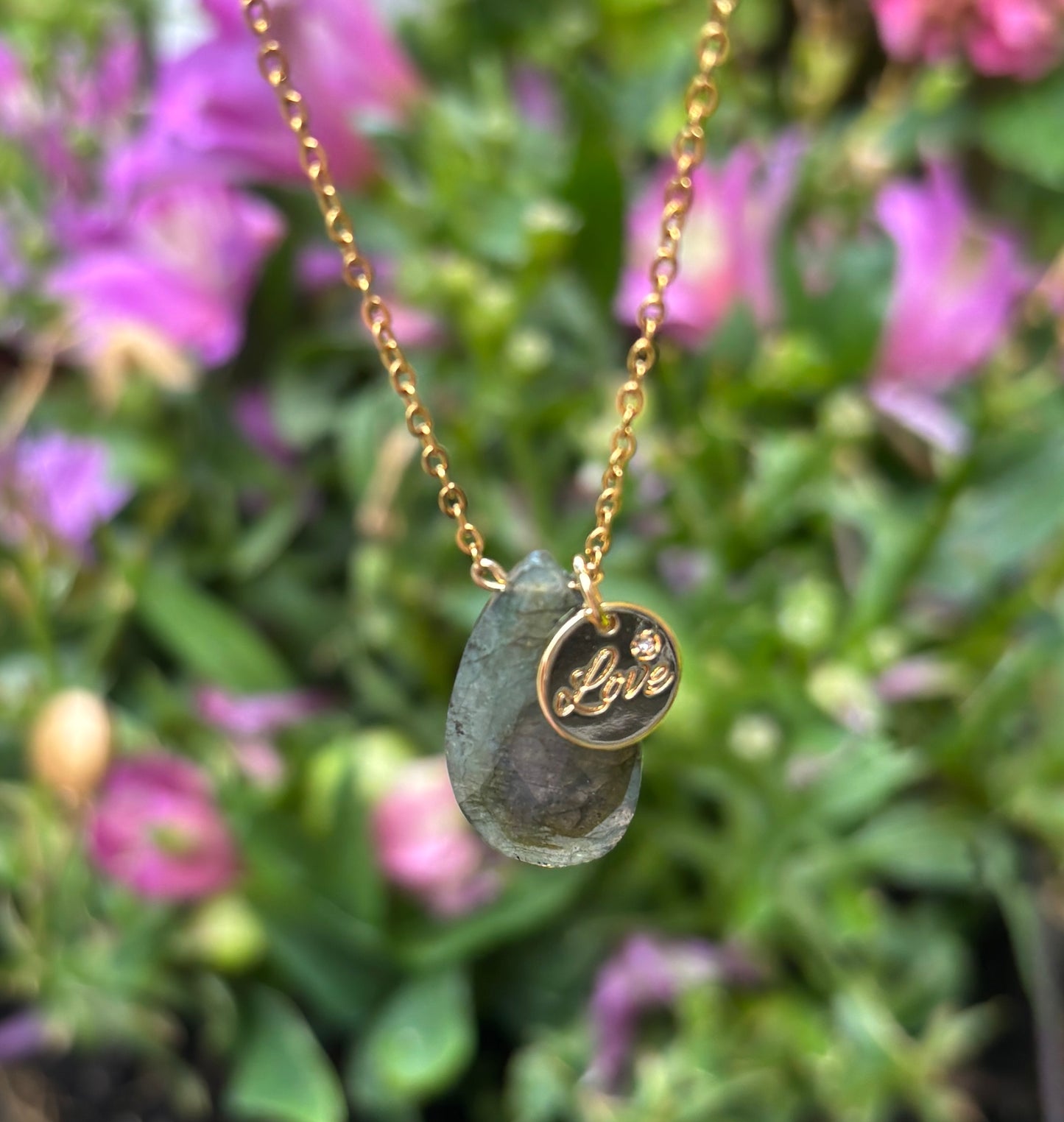 Personalised 18ct Gold Plated Labradorite Drop Necklace + Free Matching Bracelet