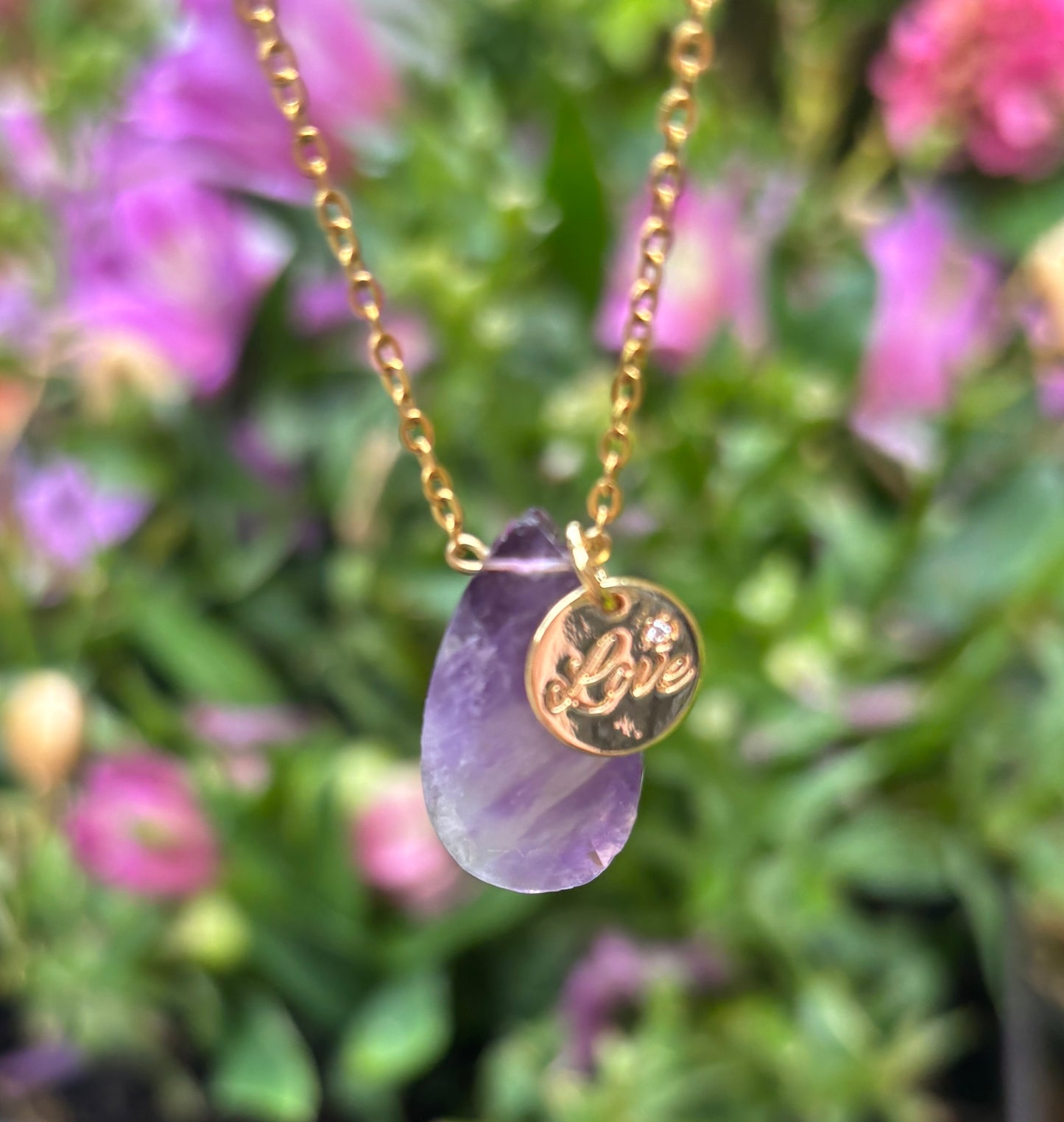 Personalised 18ct Gold Plated Amethyst Drop Necklace + Free Matching Bracelet