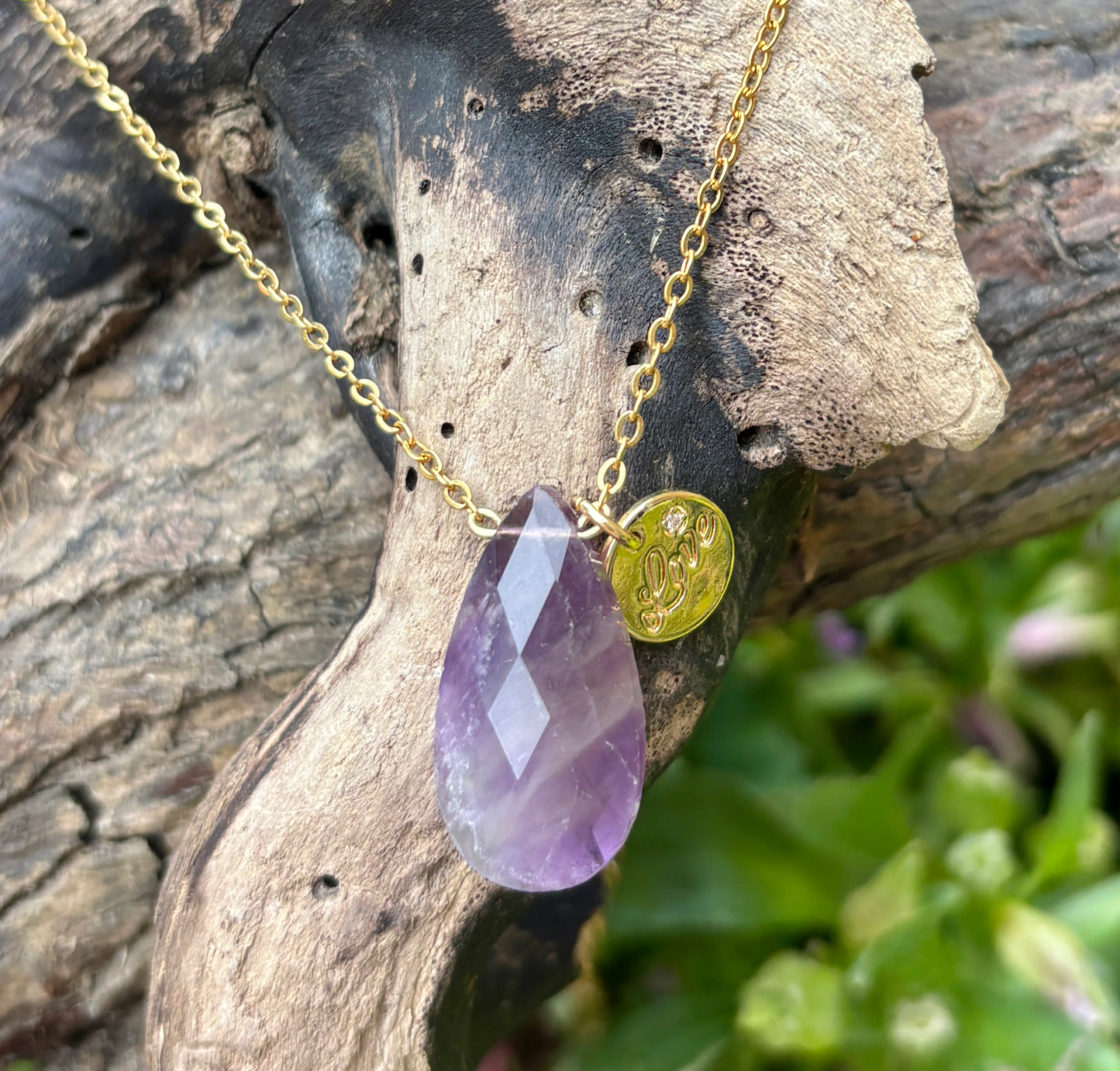 Personalised 18ct Gold Plated Amethyst Drop Necklace + Free Matching Bracelet
