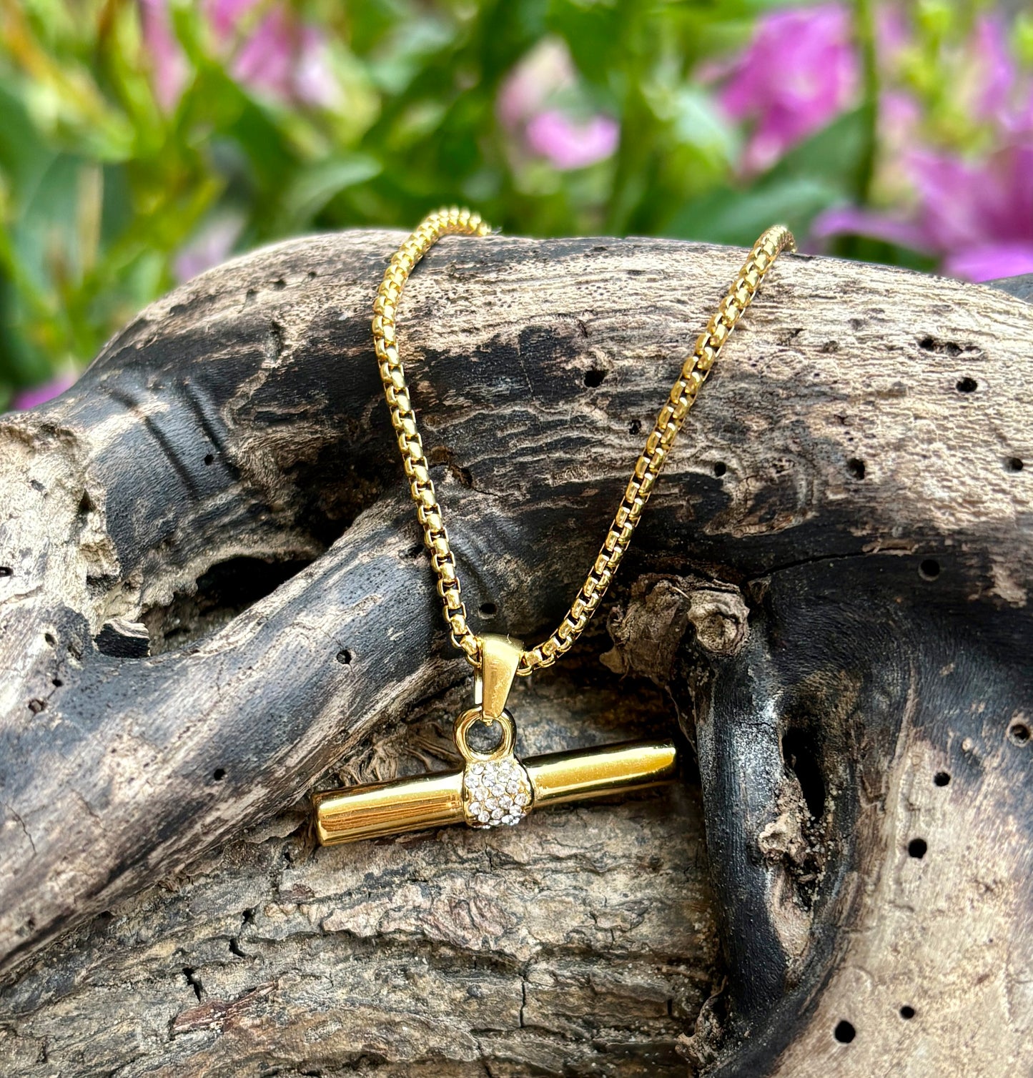 18ct Gold Plated Cubic Zirconia T Bar Necklace