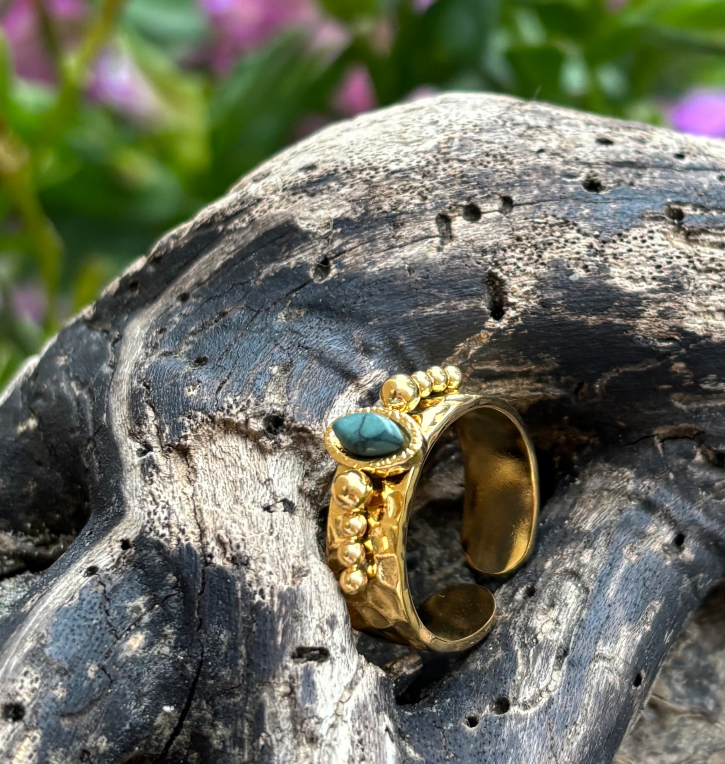18ct Gold Plated African Turquoise Adjustable Ring