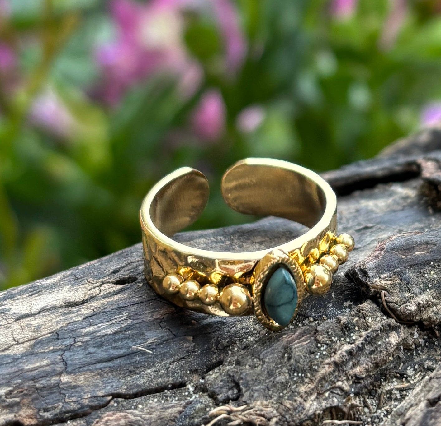 18ct Gold Plated African Turquoise Adjustable Ring