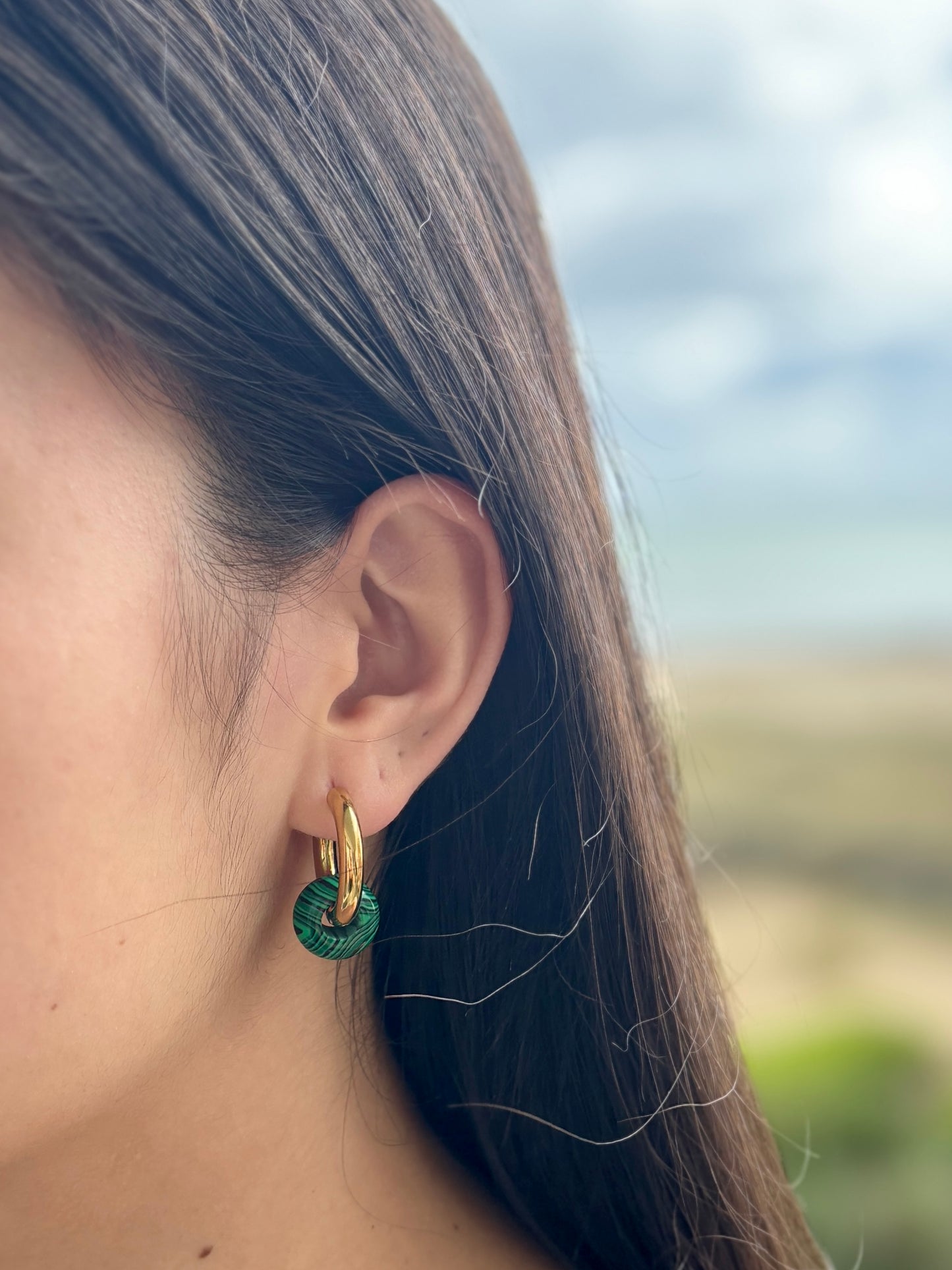 18ct Gold Plated Gemstone Doughnut Hoop Earrings